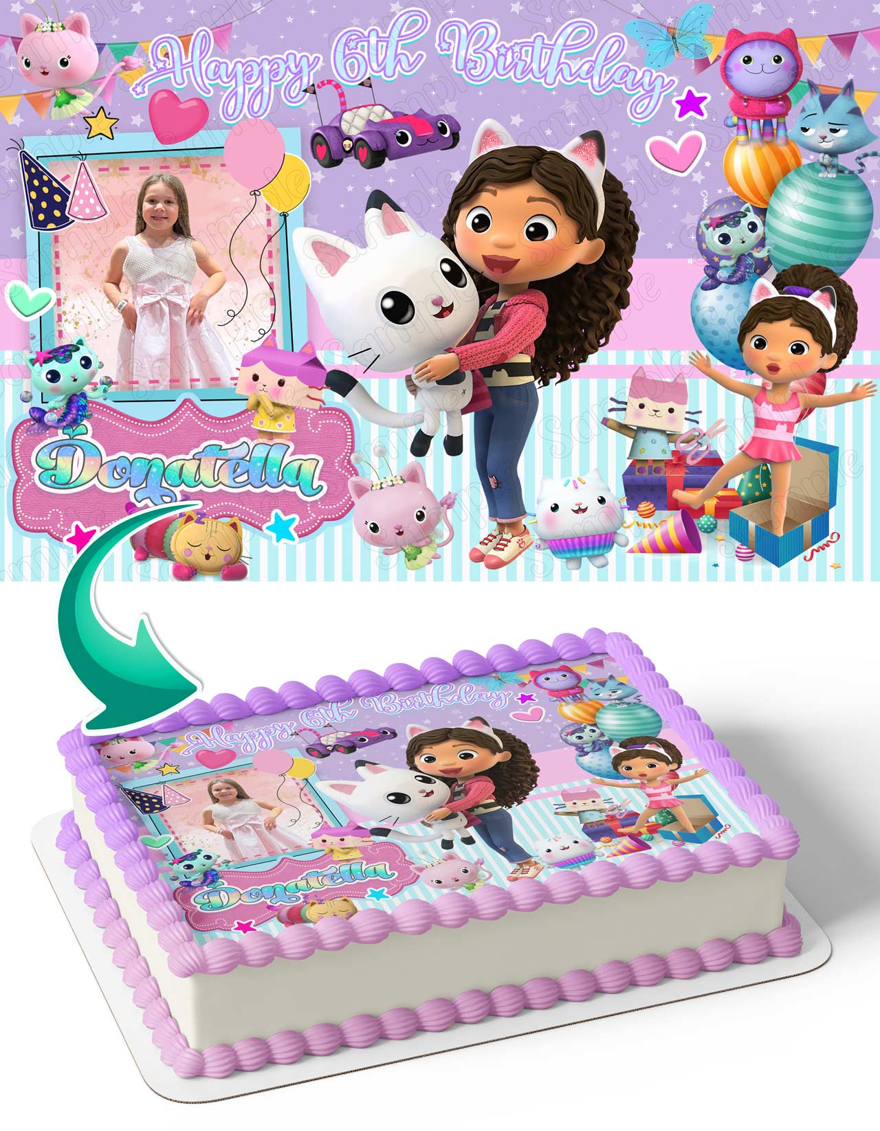 Gabby Dools House 3 Photo Frame – Birthday Image - Personalized Edible Cake Topper | Custom Icing Sheet | Birthday Cake Decoration