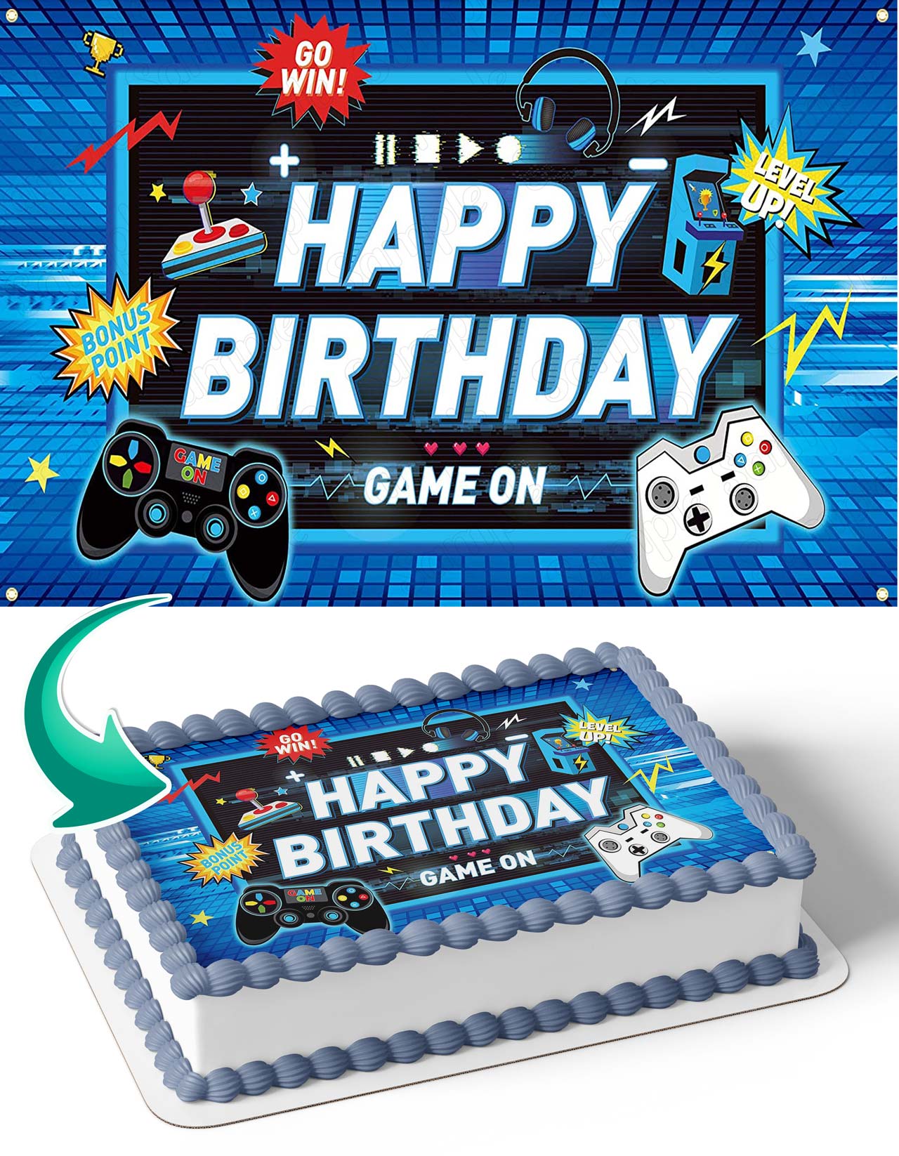 GameOn Gamer Gaming Playstation X Console Edible Cake Topper