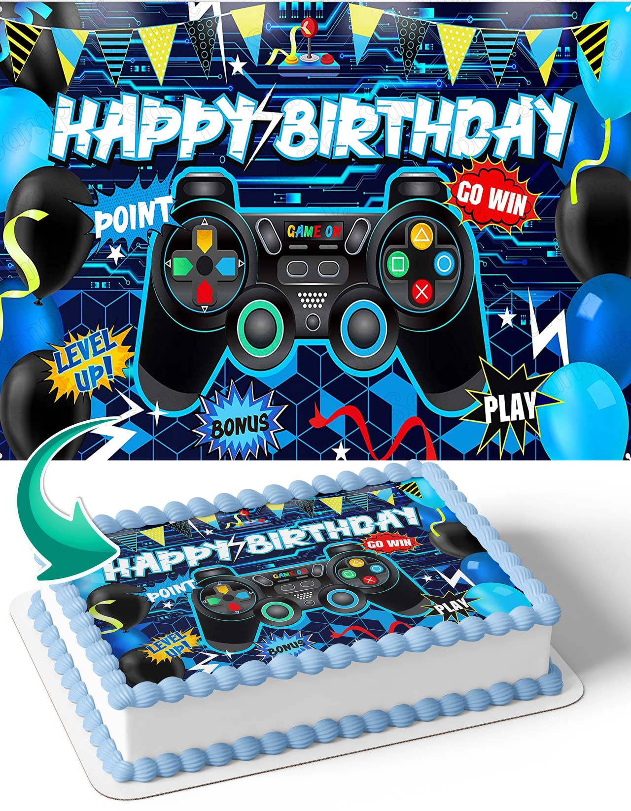 Gamer Gaming Playstation X Console Blue Edible Cake Topper