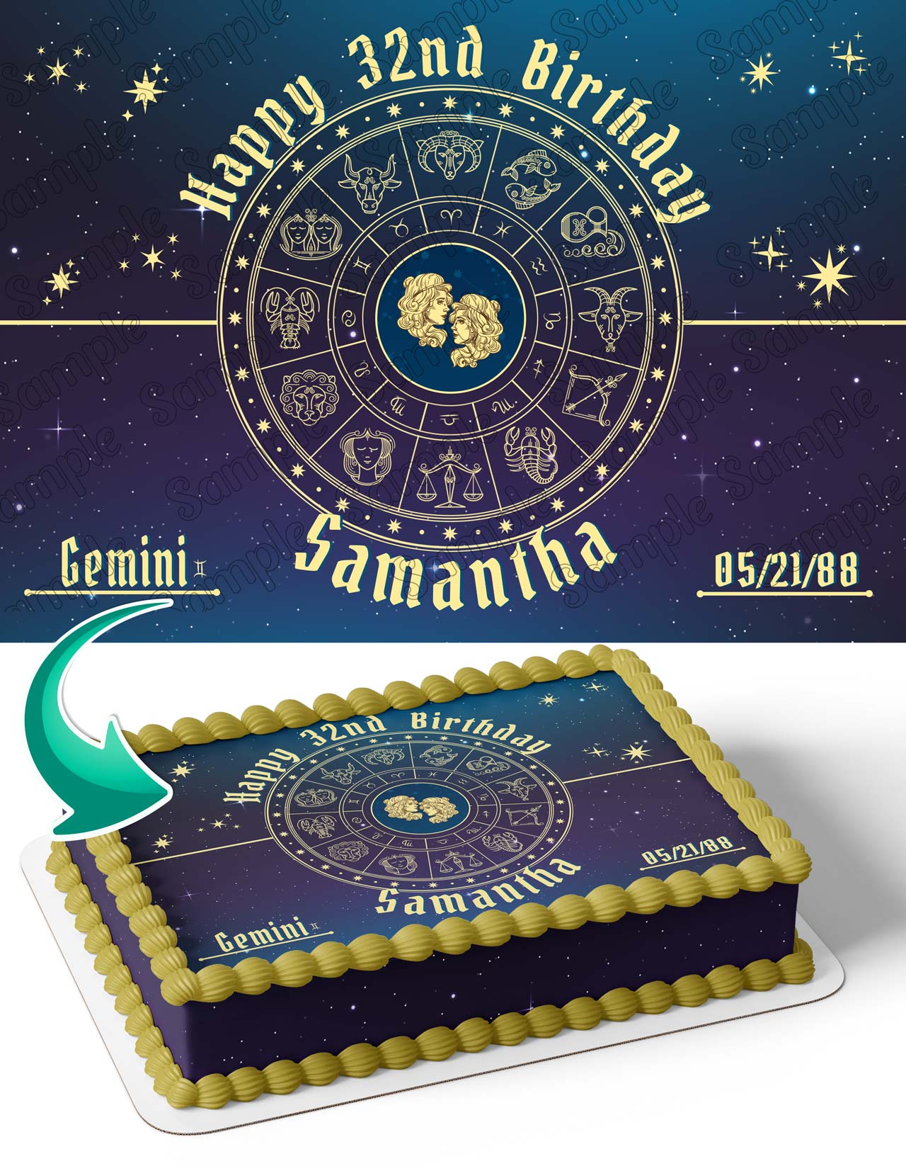 Gemini Horoscope Astrology Zodiac Edible Cake Topper