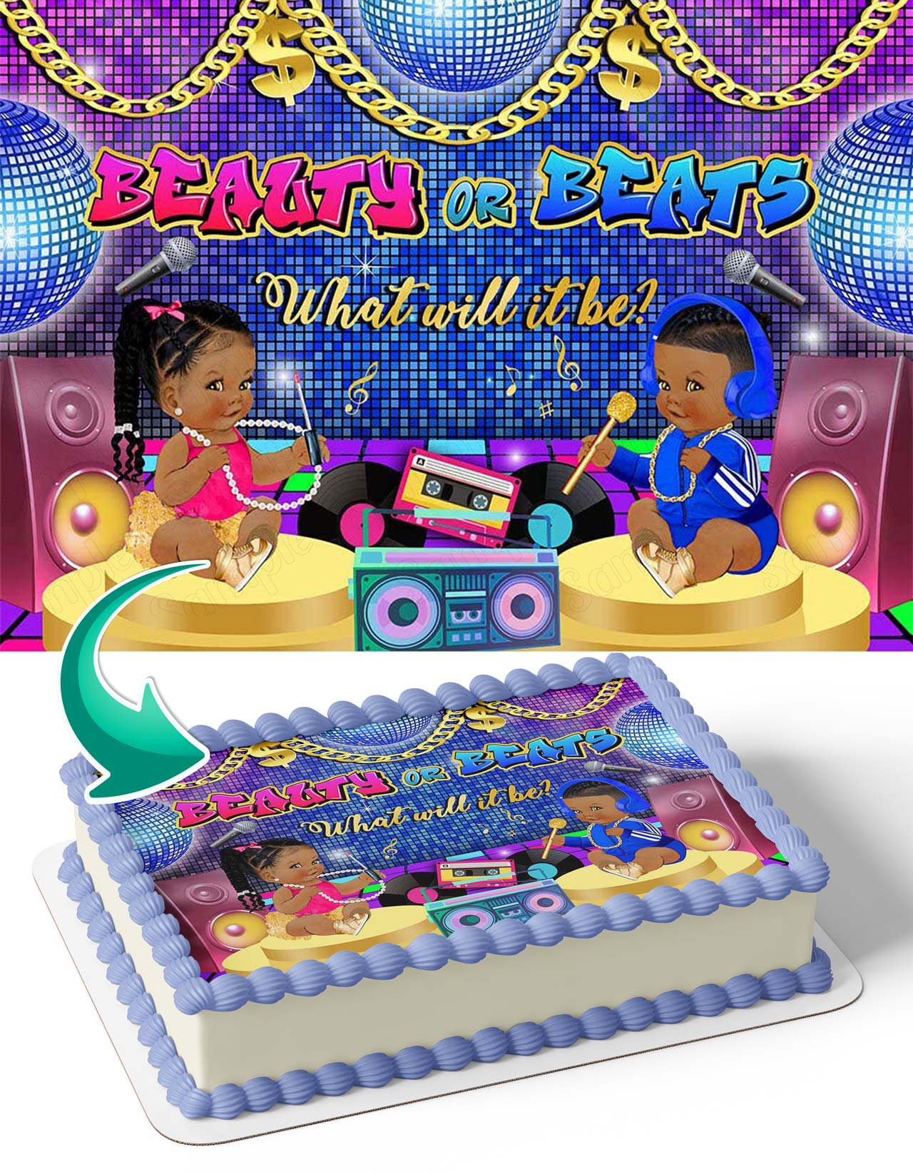 Gender Reveal Beauty Or Beats Edible Cake Topper