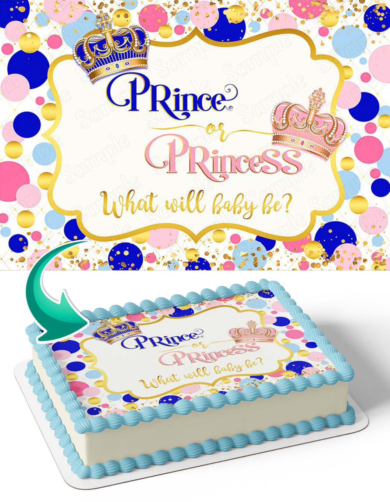 Gender Reveal Prince Or Princess Edible Cake Topper