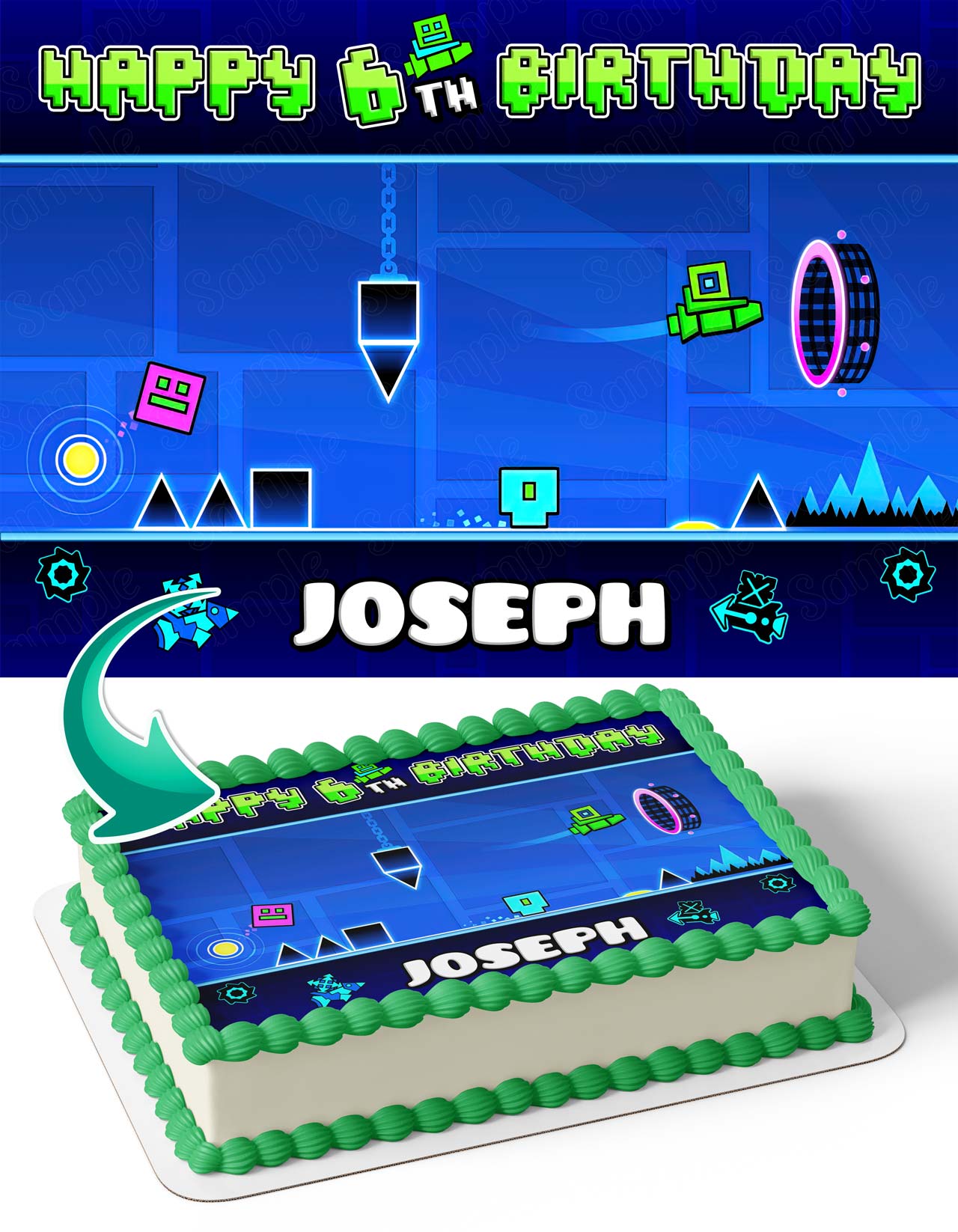 Geometry Dash Blue Gamer Edible Cake Topper