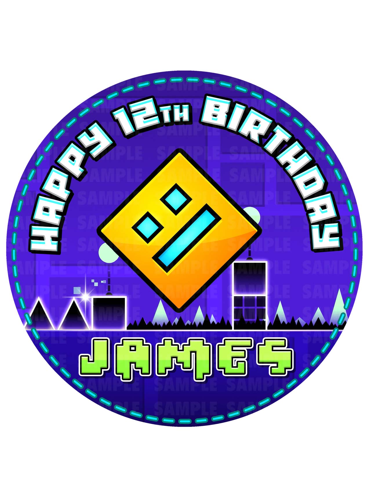 Geometry Dash Game Round – Icing Sheet Birthday - Personalized Edible Cake Topper | Custom Icing Sheet | Birthday Cake Decoration