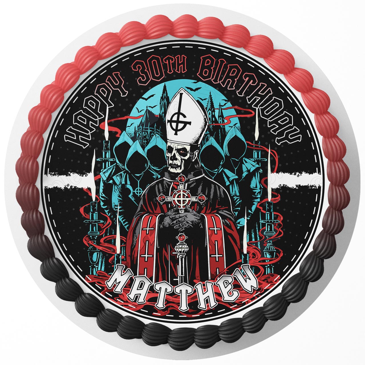 Ghost Band Guitar Rock Round – Icing Sheet Birthday - Personalized Edible Cake Topper | Custom Icing Sheet | Birthday Cake Decoration