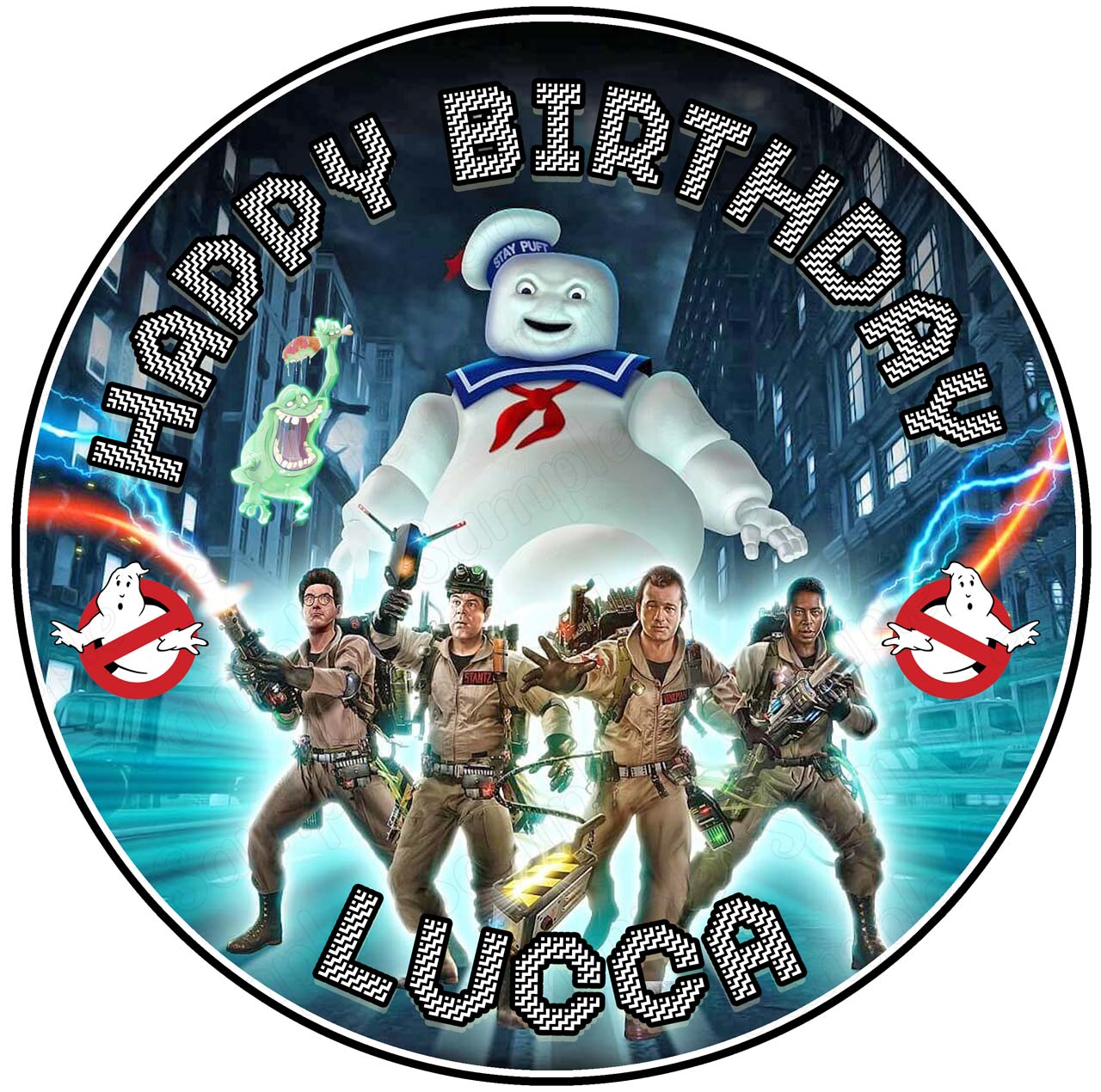 Ghost Kid Busters Fan Retro Fun Round – Icing Sheet Birthday - Personalized Edible Cake Topper | Custom Icing Sheet | Birthday Cake Decoration