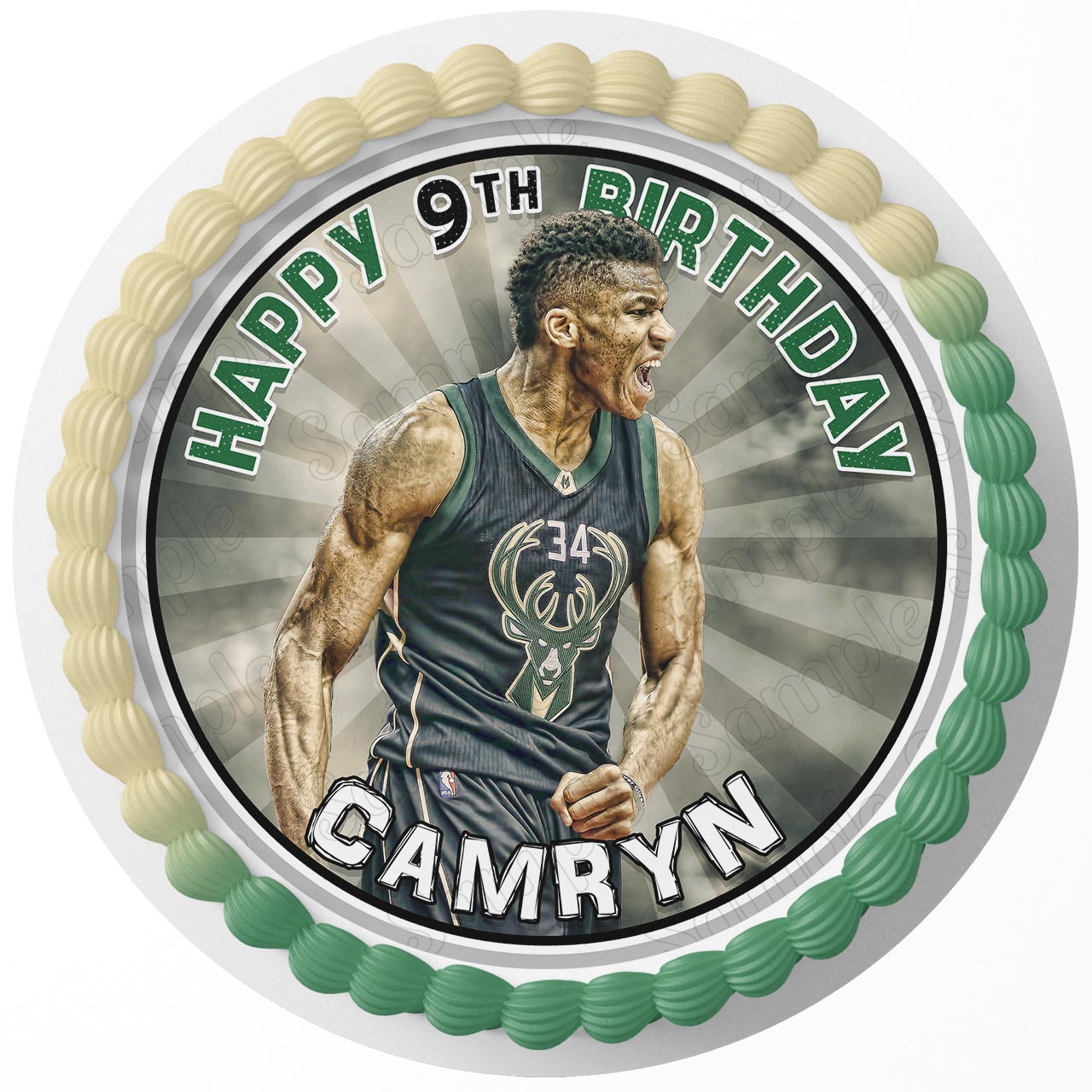 Basketball Player Bucks Round – Icing Sheet Birthday - Personalized Edible Cake Topper | Custom Icing Sheet | Birthday Cake Decoration
