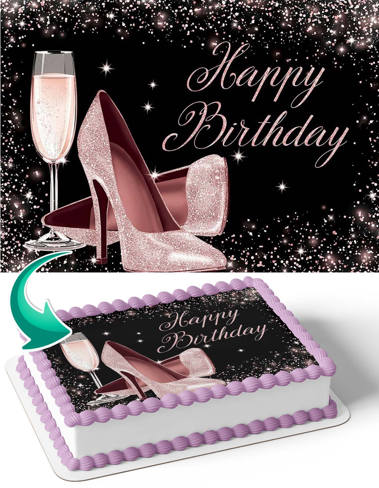 Glitter Gold High Heel Shoes Girl Edible Cake Topper