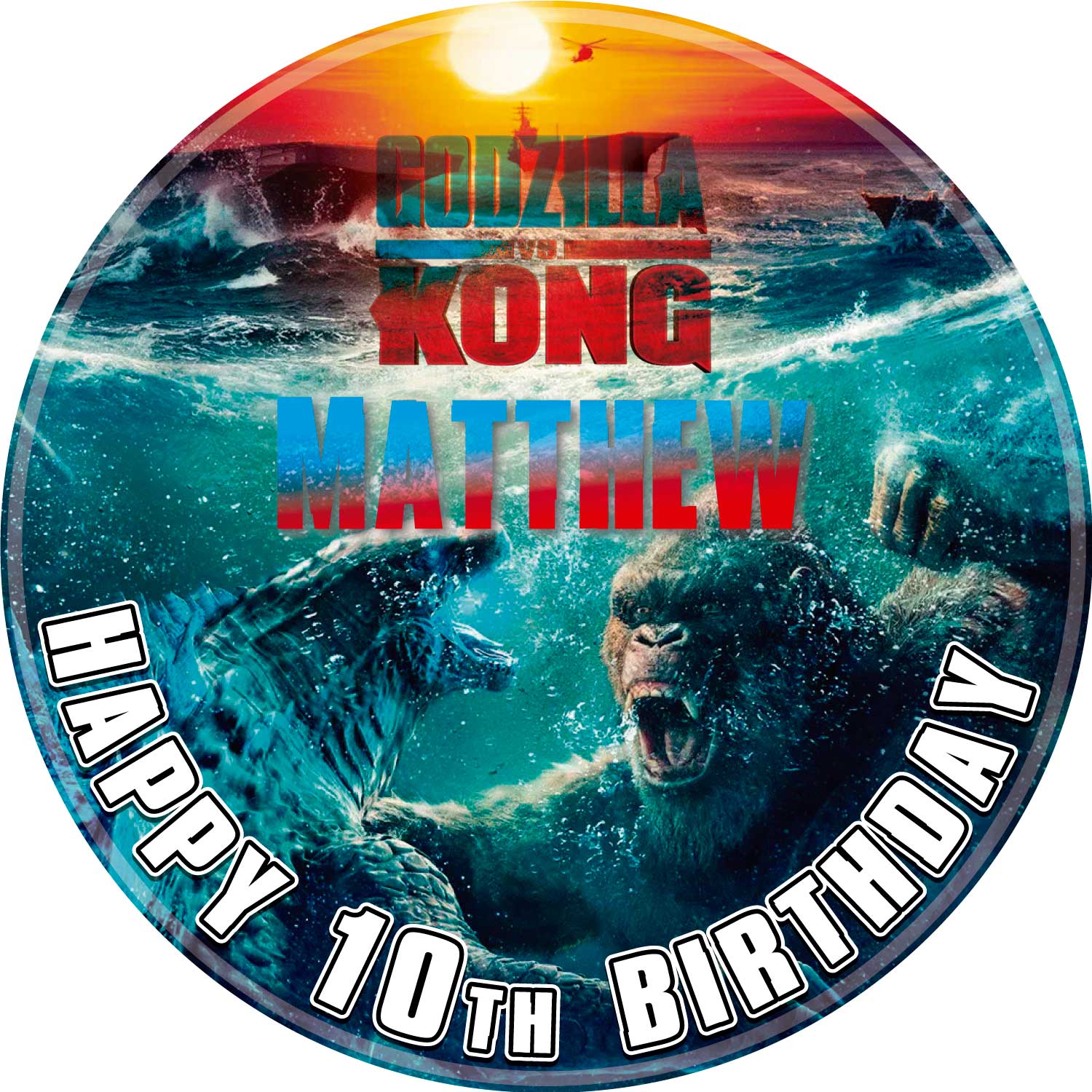 Godzilla KingKong Fun Kids Deco Round – Icing Sheet Birthday - Personalized Edible Cake Topper | Custom Icing Sheet | Birthday Cake Decoration