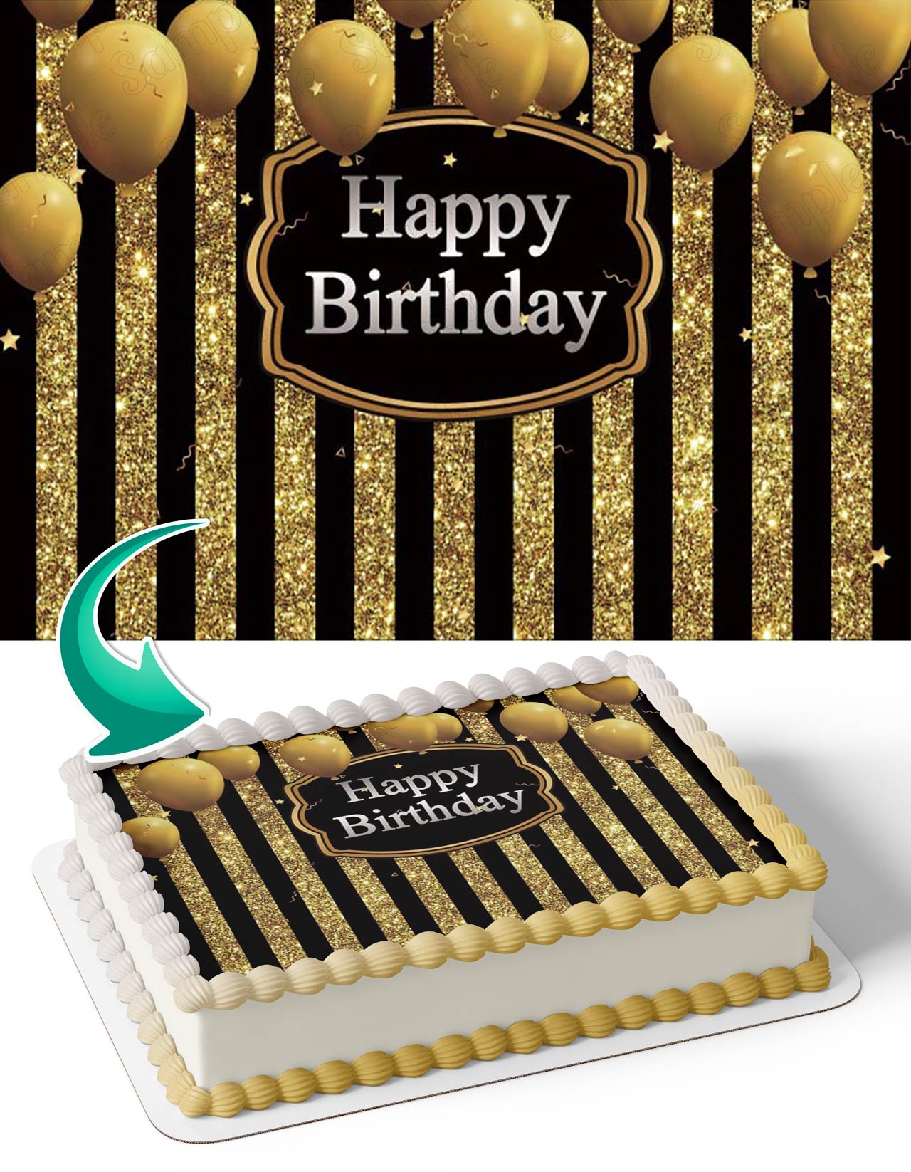 Gold Balloons Glitter Edible Cake Topper