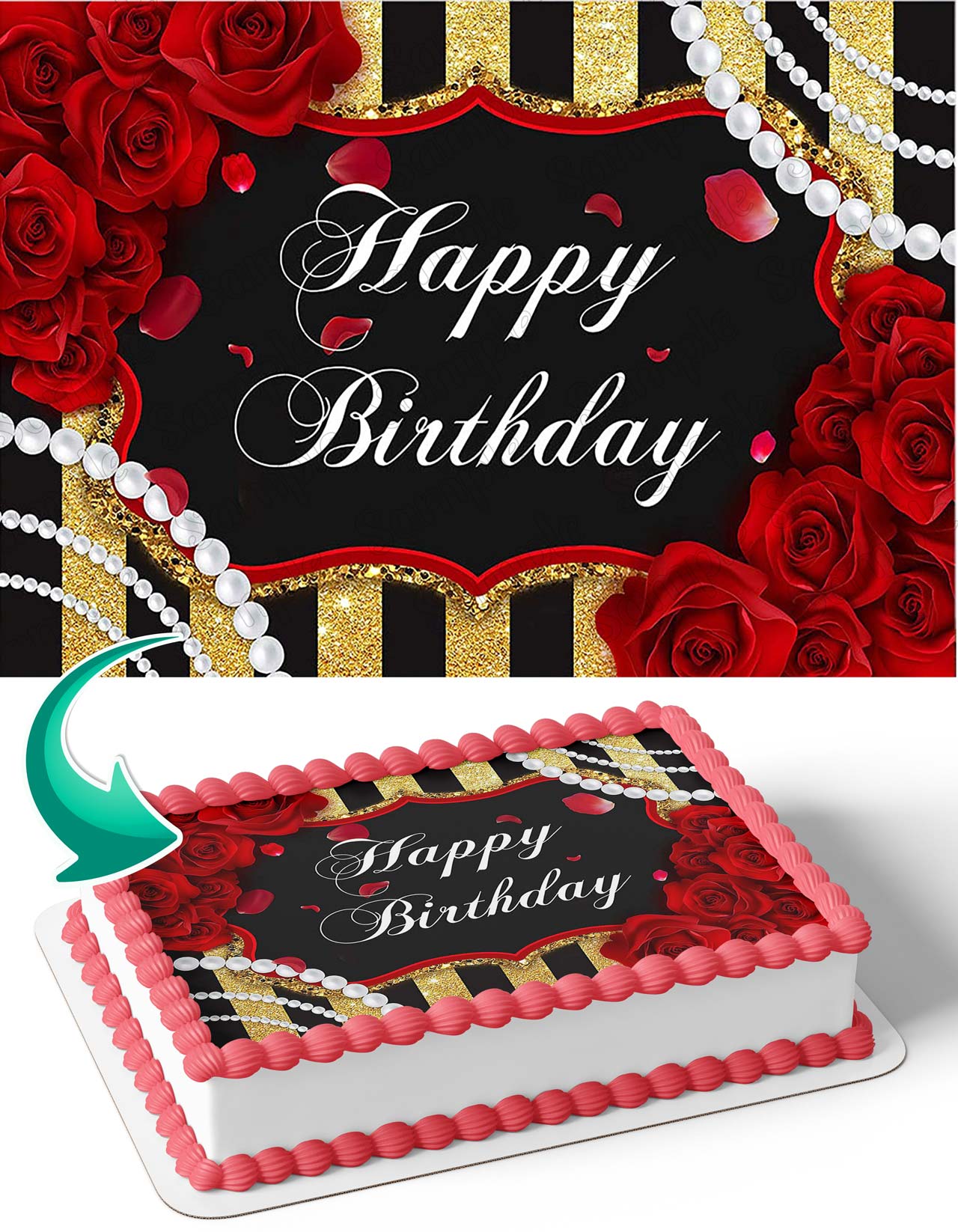 Gold Roses Pearl Women Lady Edible Cake Topper