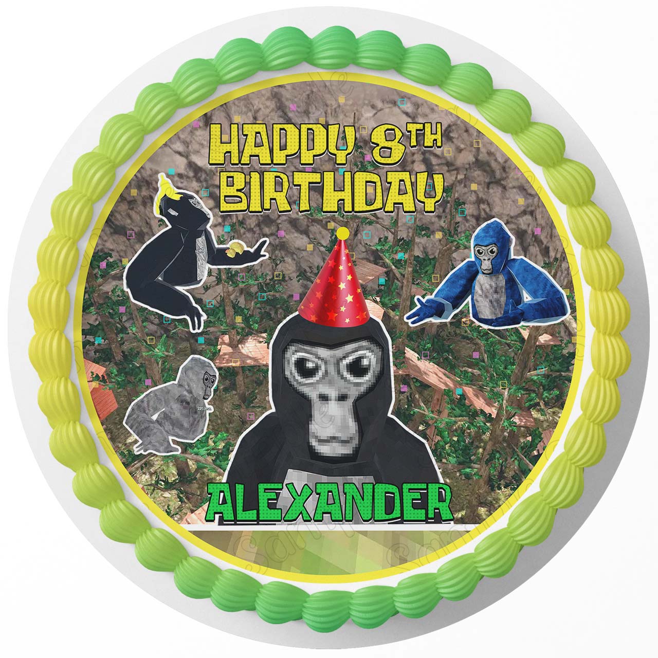 Gorilla VR Round – Icing Sheet Birthday - Personalized Edible Cake Topper | Custom Icing Sheet | Birthday Cake Decoration | Photo Cake Image