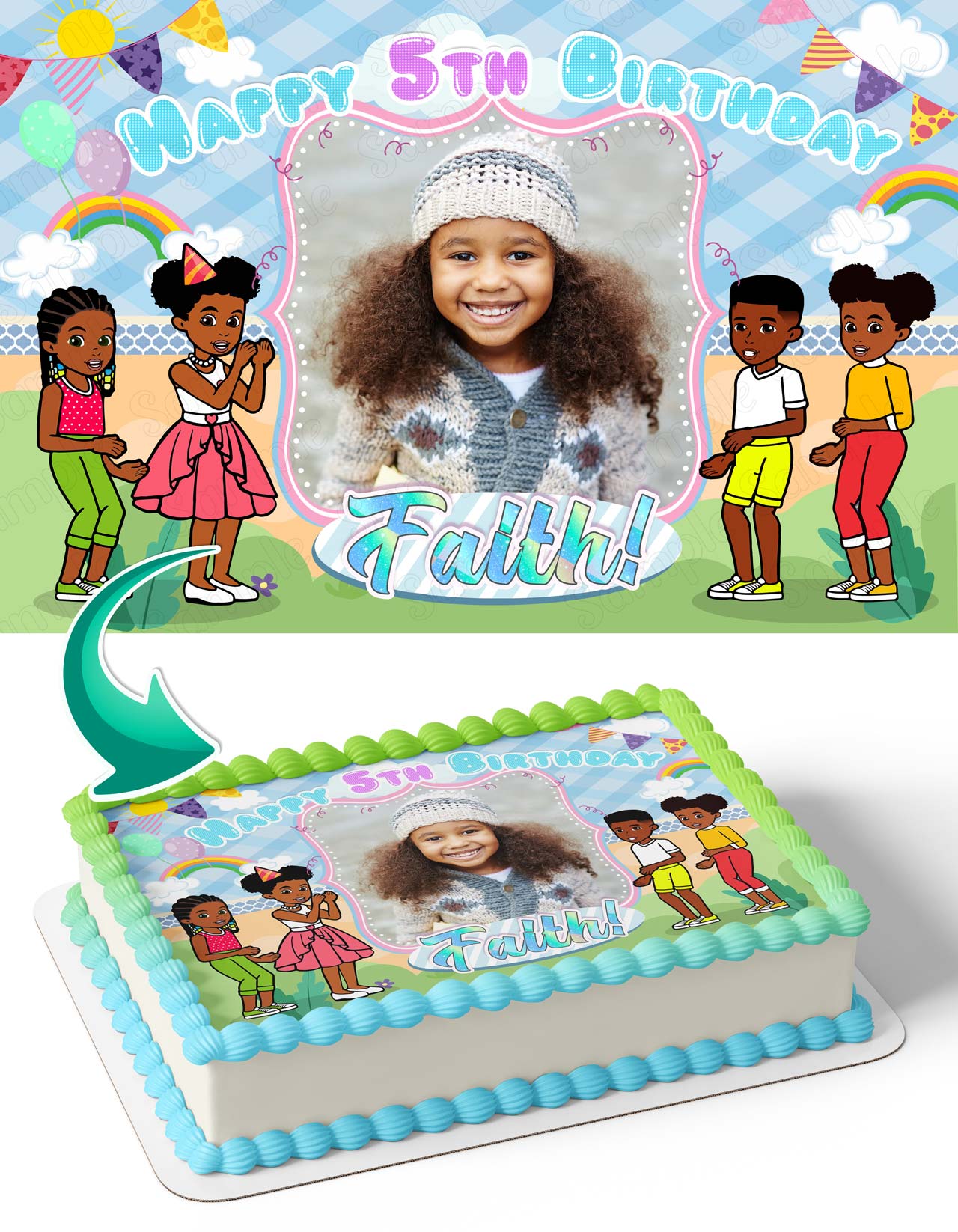 Gracies Corner Photo Frame – Birthday Image - Personalized Edible Cake Topper | Custom Icing Sheet | Birthday Cake Decoration | Photo Cake Image