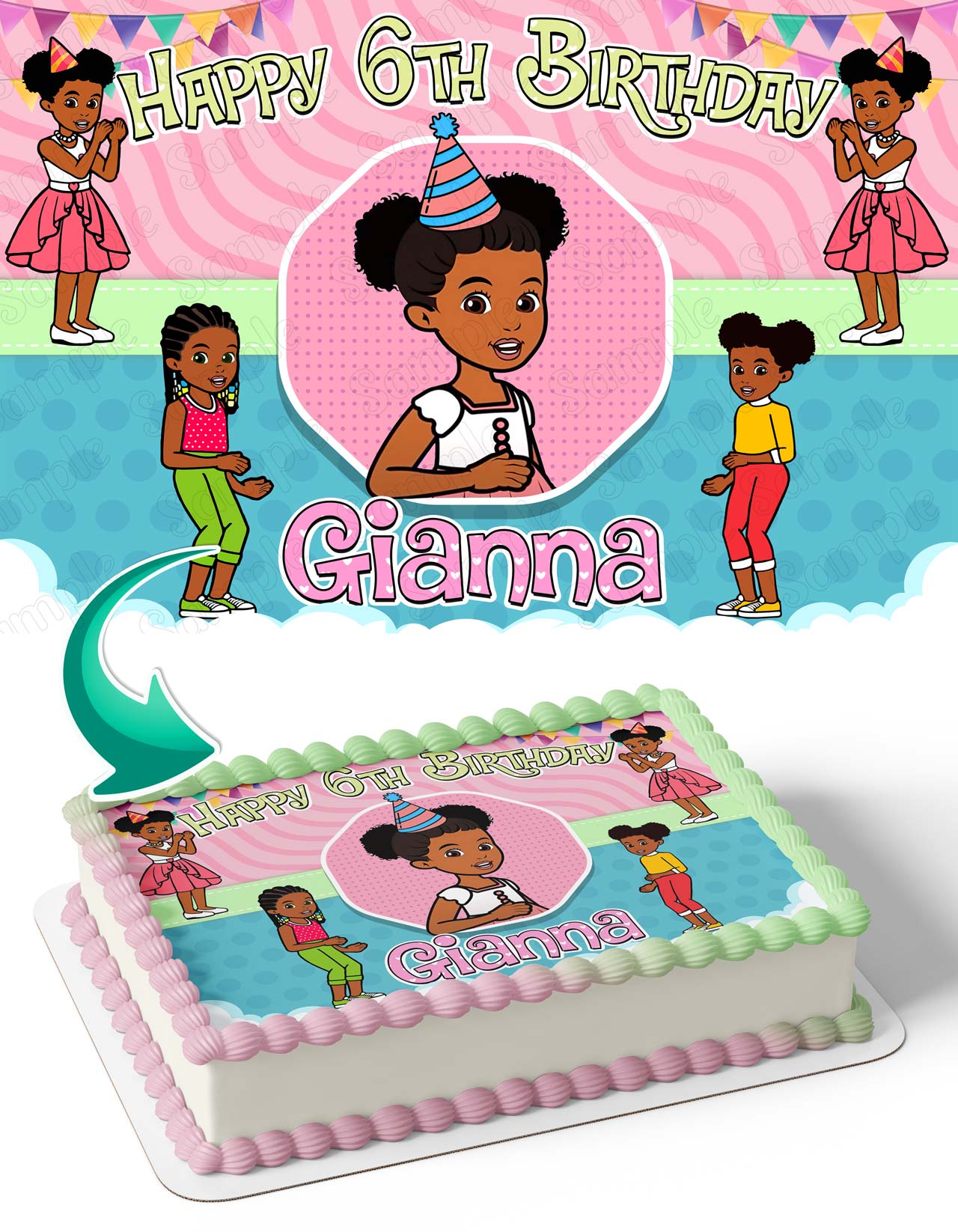 Gracies Corner Girl Pink Cute Edible Cake Topper