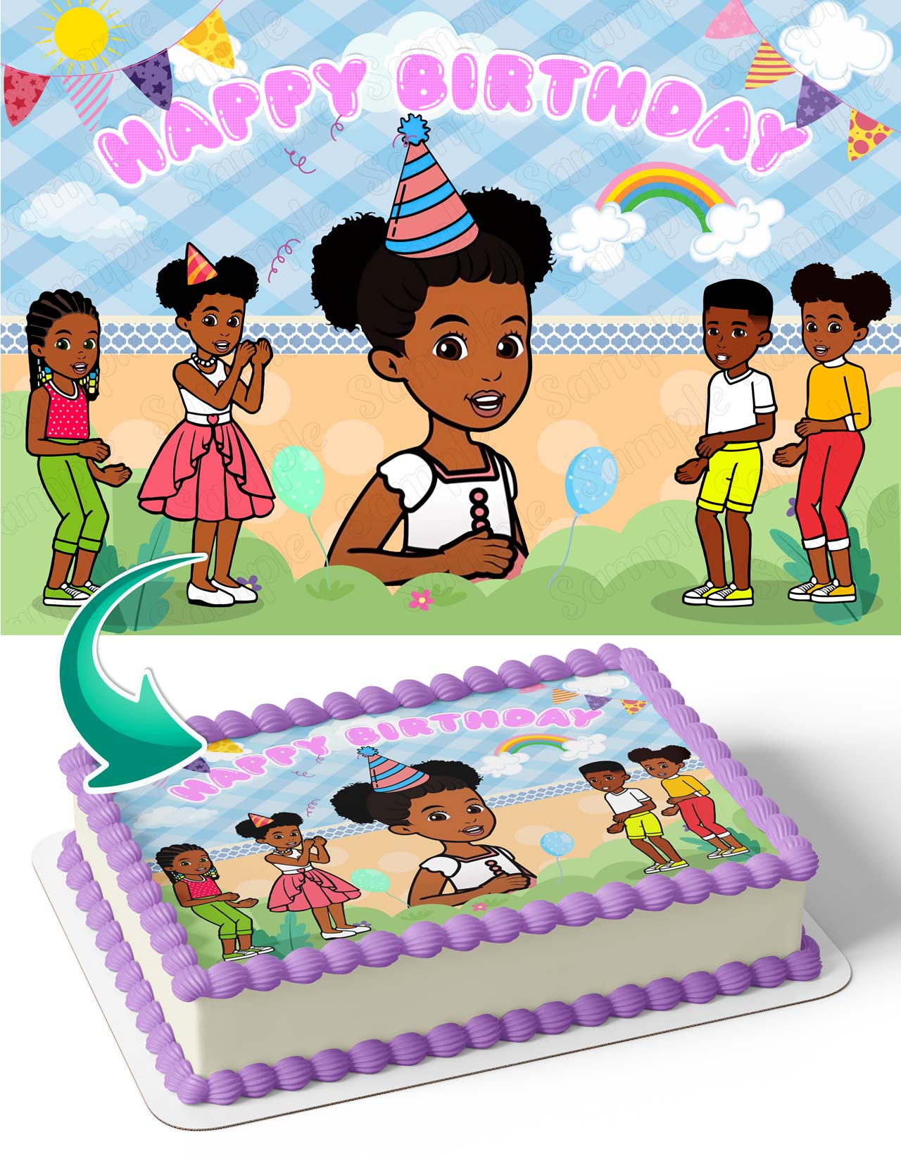 Gracies Corner P Girls Pink Afro American Kids Edible Cake Topper