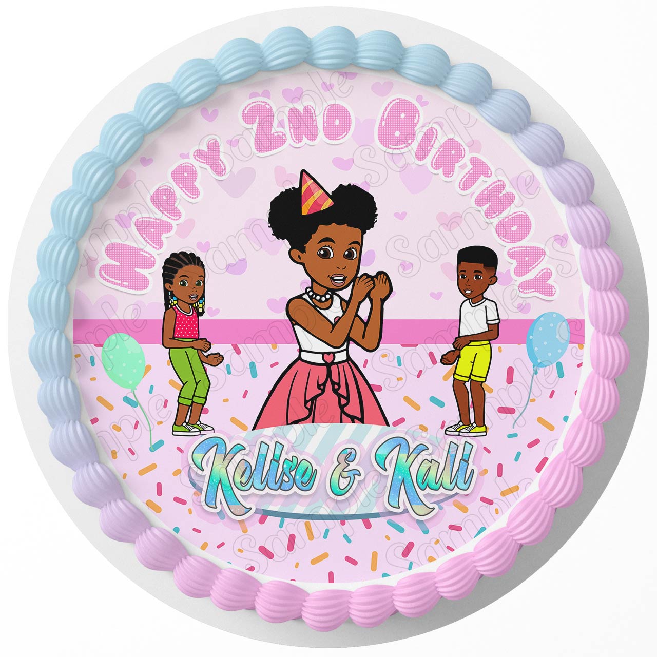 Gracies Corner Pink Round – Icing Sheet Birthday - Personalized Edible Cake Topper | Custom Icing Sheet | Birthday Cake Decoration