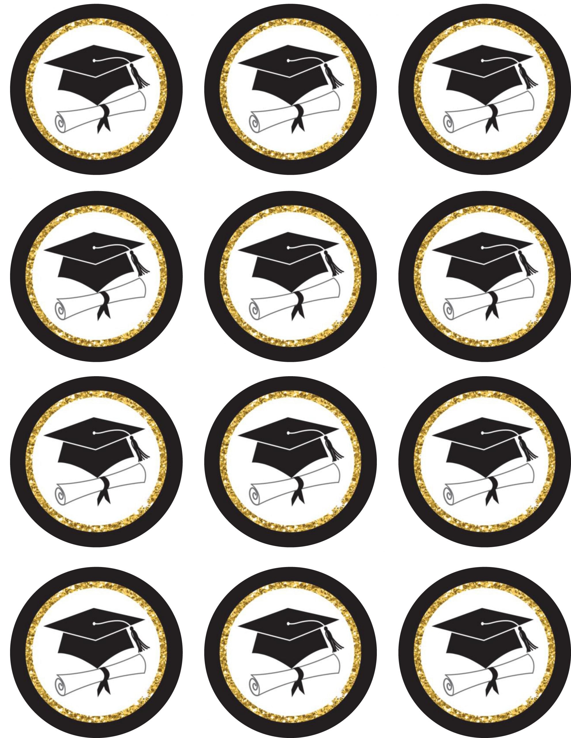 Graduation Gold Edible Cupcake Toppers – Round Icing Sheet Birthd - Edible Cake Topper | Icing Sheet | Birthday Cake Decoration
