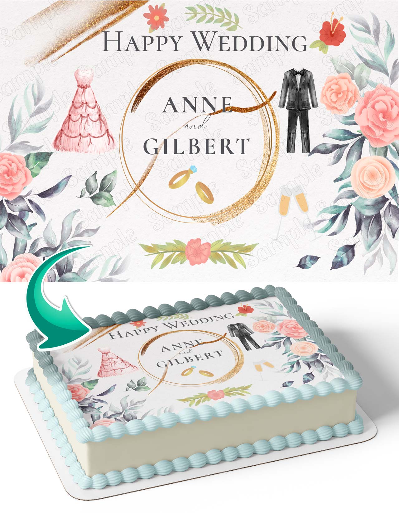 Grooms Wedding Couples Wife Husband Edible Cake Topper