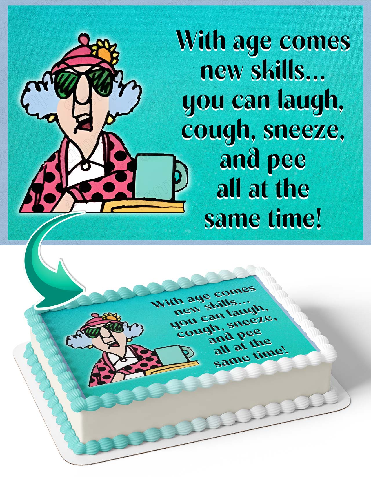 Grumpy Old Lady Sneeze Pee With Age Funny Edible Cake Topper