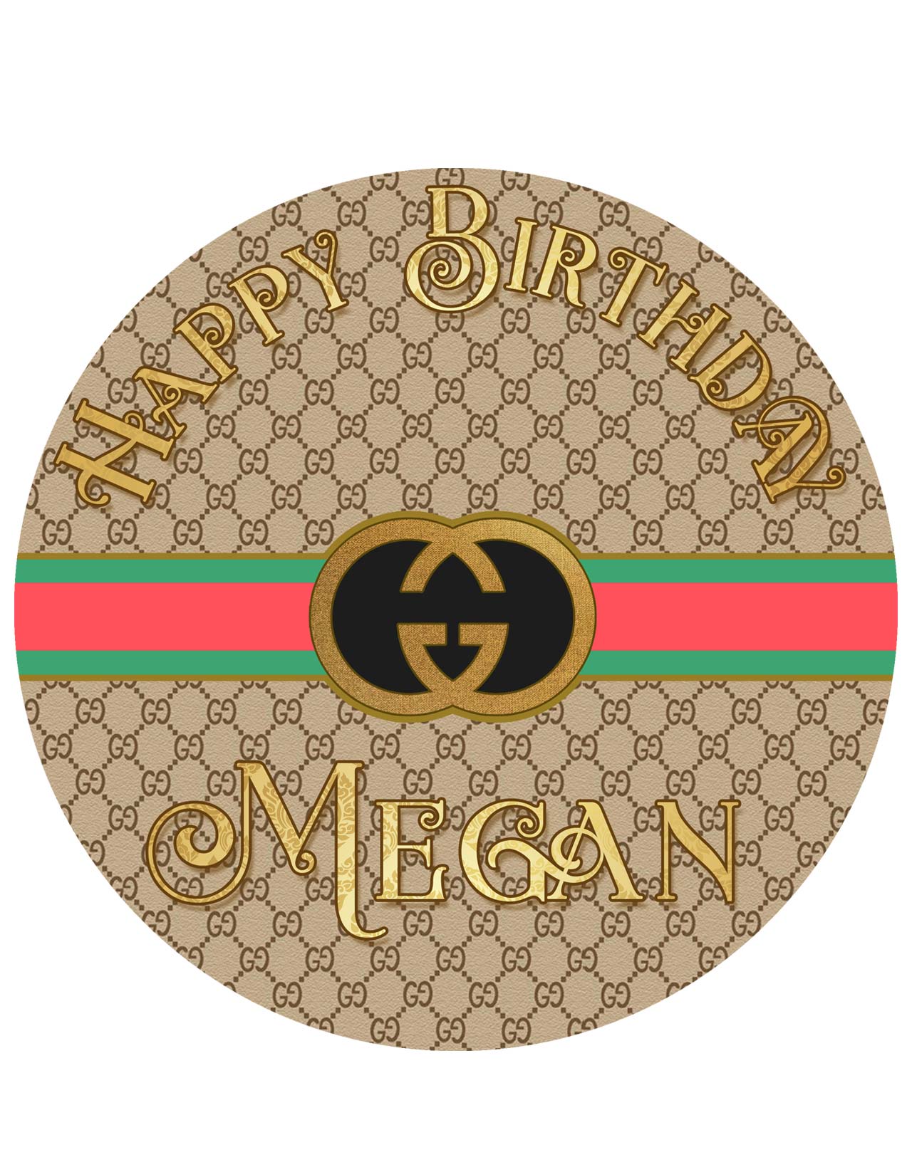 Guccis Deco Luxury Round – Icing Sheet Birthday - Personalized Edible Cake Topper | Custom Icing Sheet | Birthday Cake Decoration
