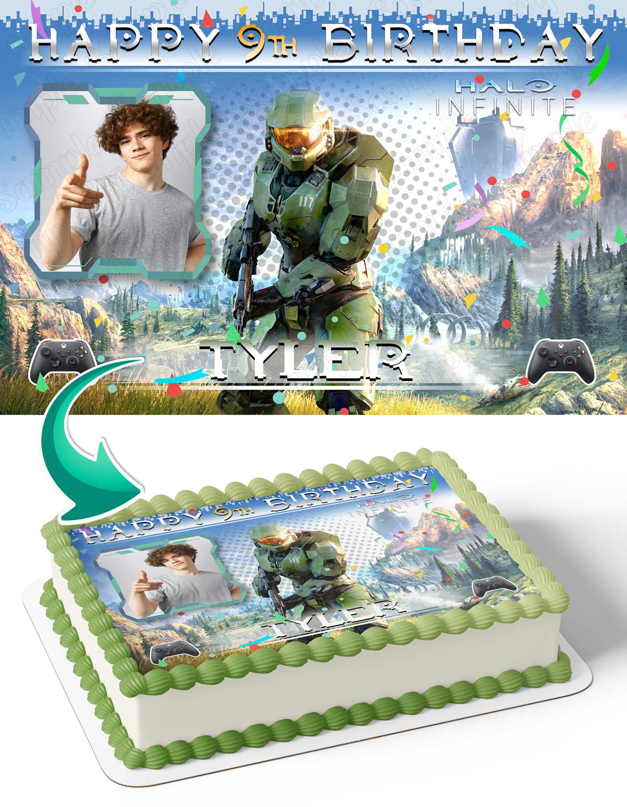 Halo Infinite Photo Frame – Birthday Image - Personalized Edible Cake Topper | Custom Icing Sheet | Birthday Cake Decoration | Photo Cake Image