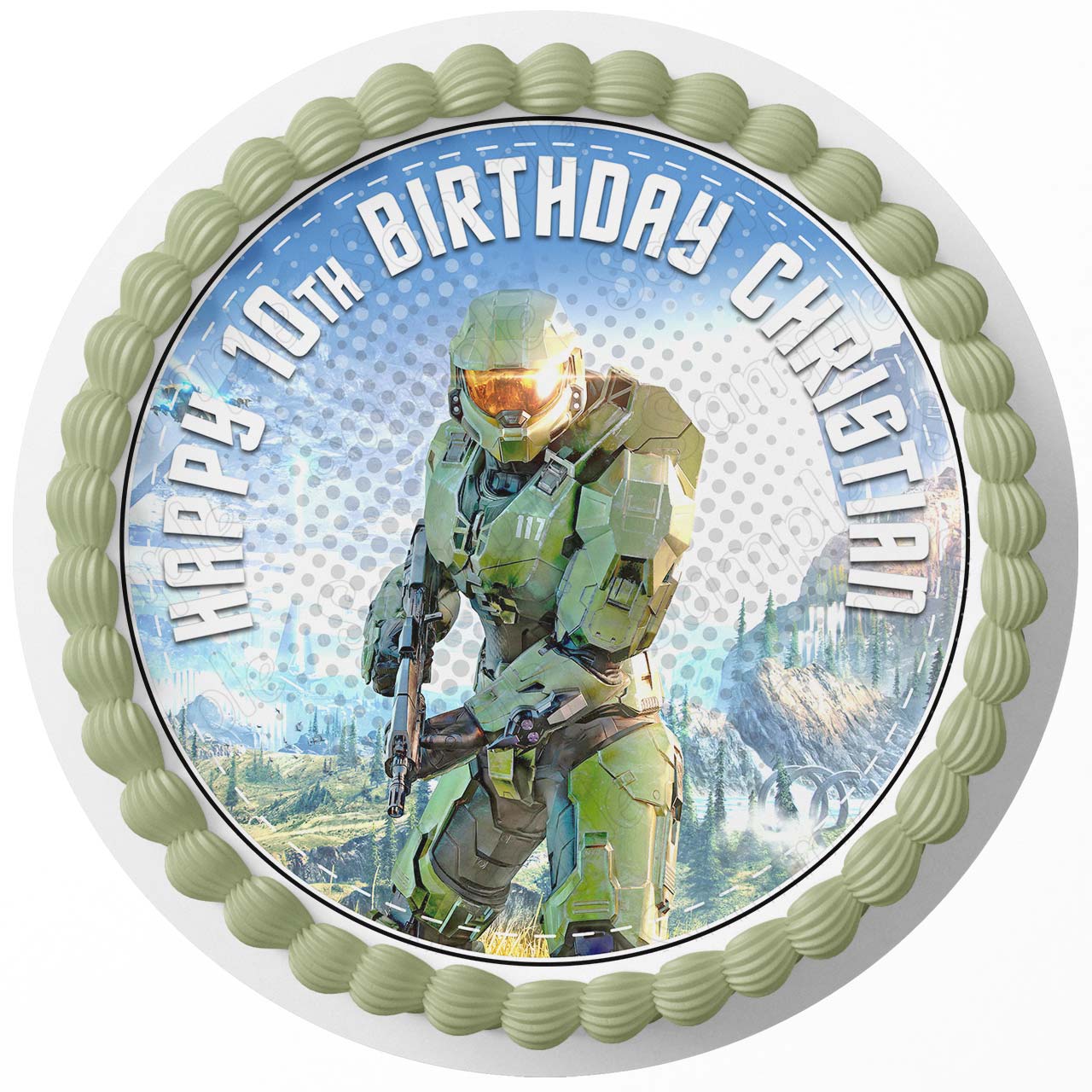 Infinity Gamers Halo Round – Icing Sheet Birthday - Personalized Edible Cake Topper | Custom Icing Sheet | Birthday Cake Decoration