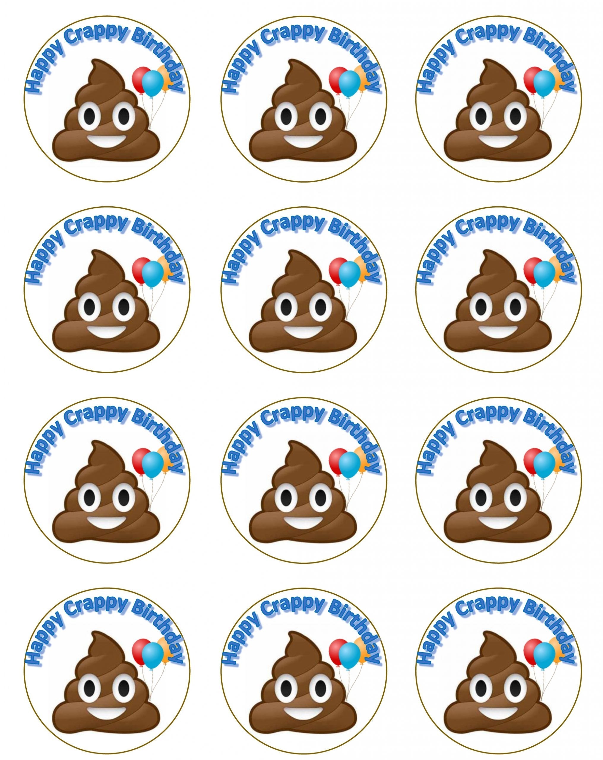 Happy Crappy Birthday Scaled Edible Cupcake Toppers – Round Icing - Edible Cake Topper | Icing Sheet | Birthday Cake Decoration