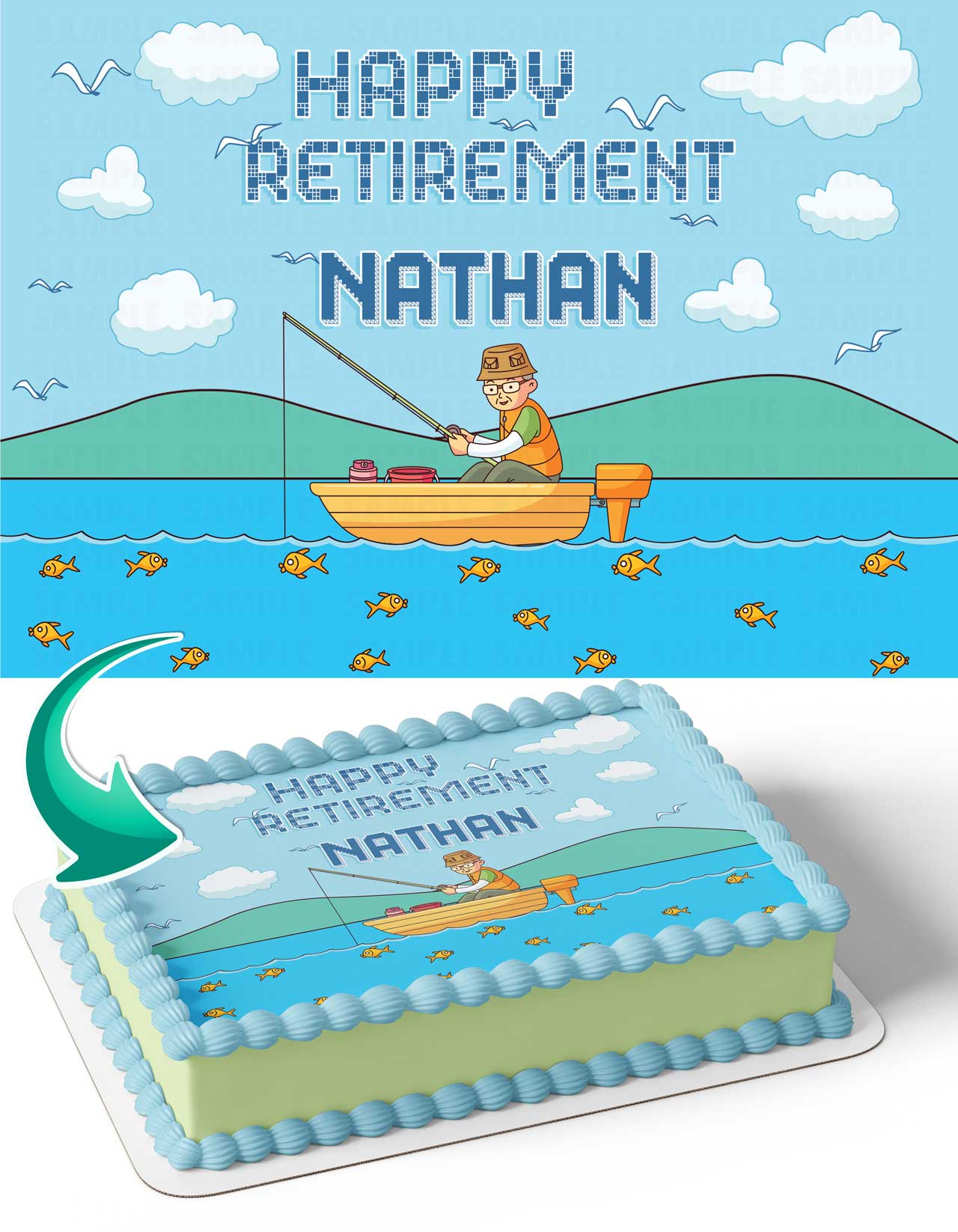 Happy Retirement Fishing Edible Cake Topper
