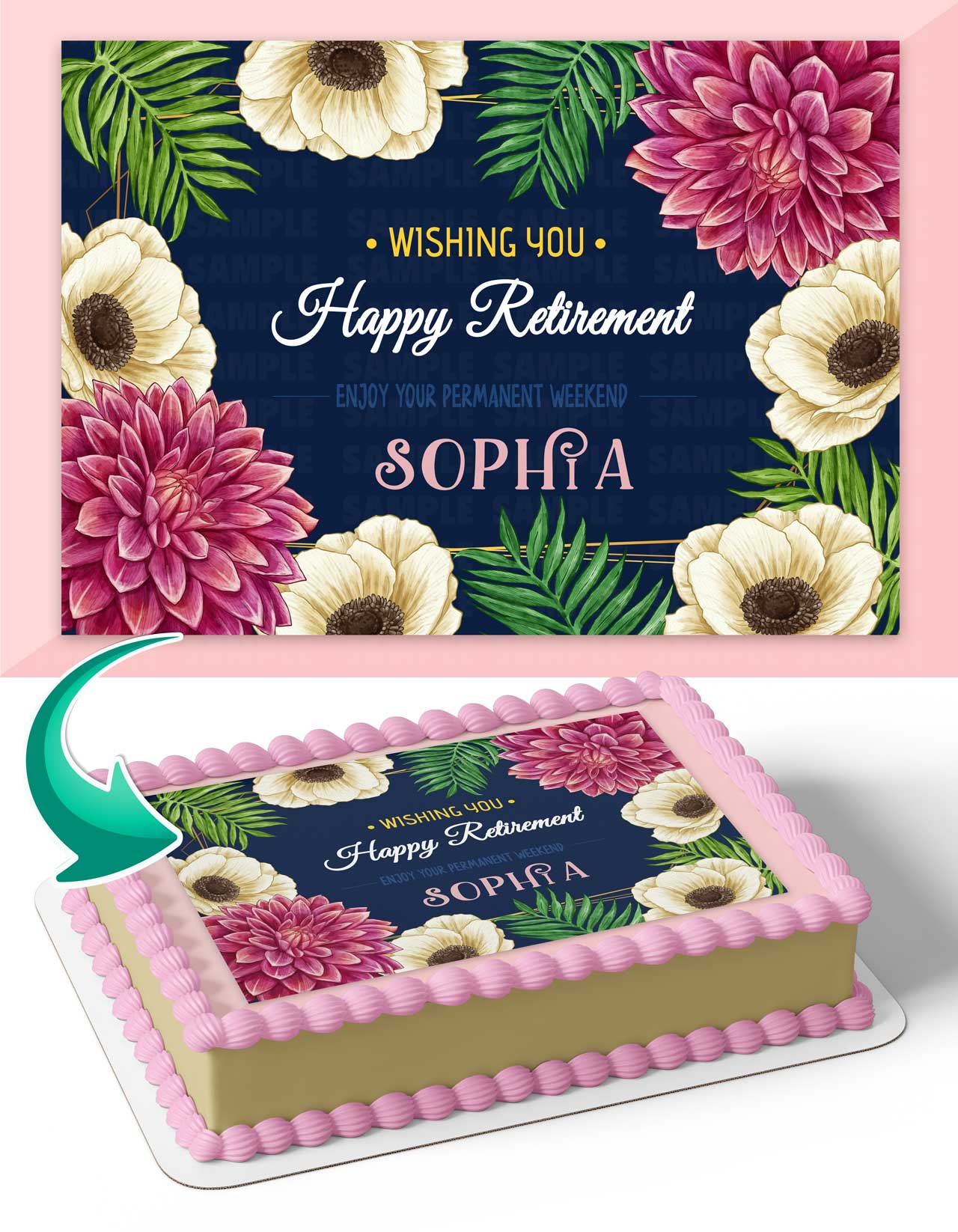 Happy Retirement Flowers Edible Cake Topper