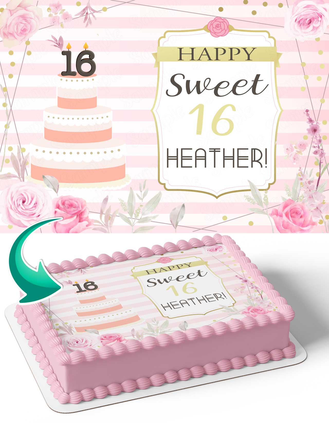 Happy Sweet 16 Birthday Edible Cake Topper