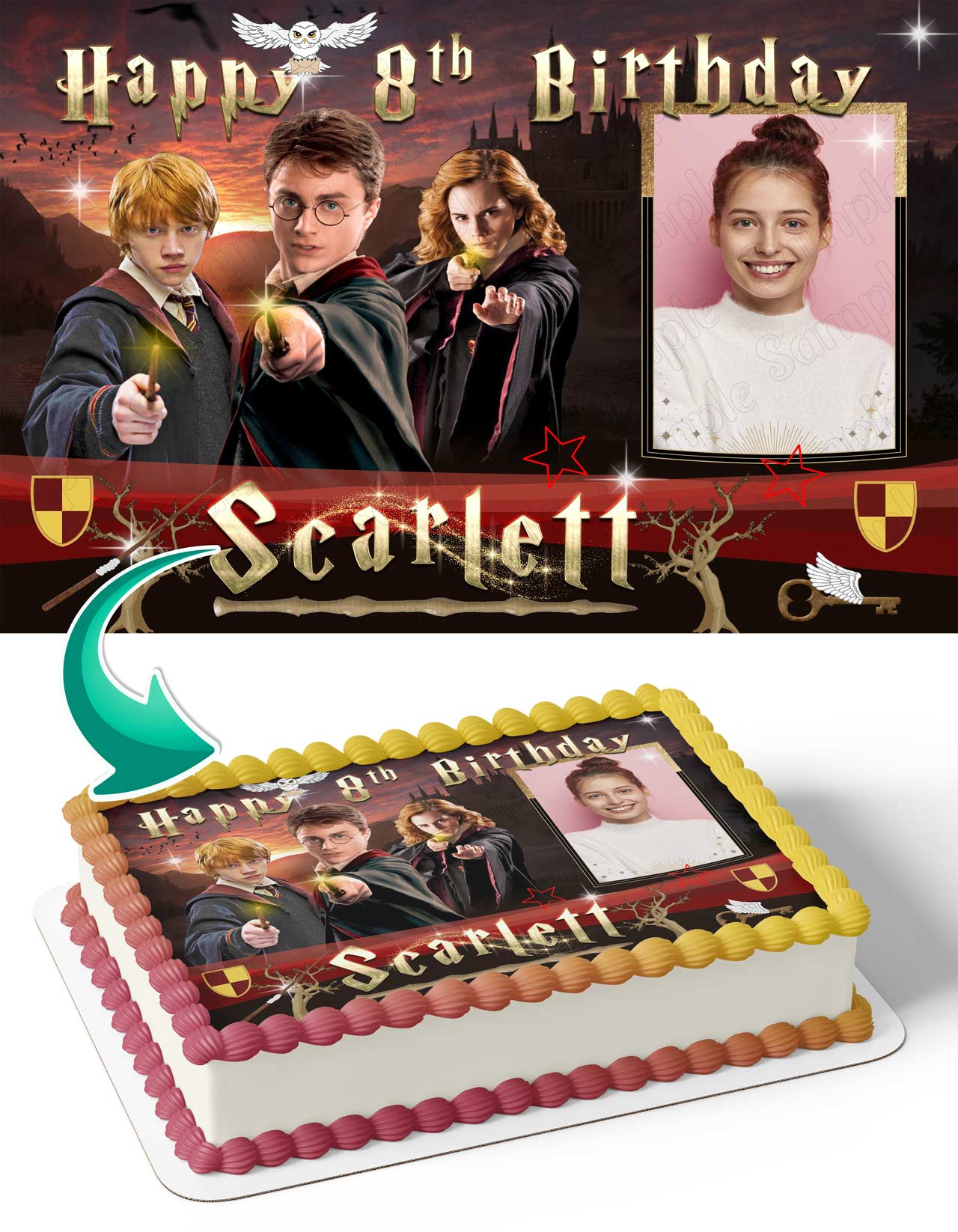 Harry Magic Wizard Photo Frame – Birthday Image - Personalized Edible Cake Topper | Custom Icing Sheet | Birthday Cake Decoration
