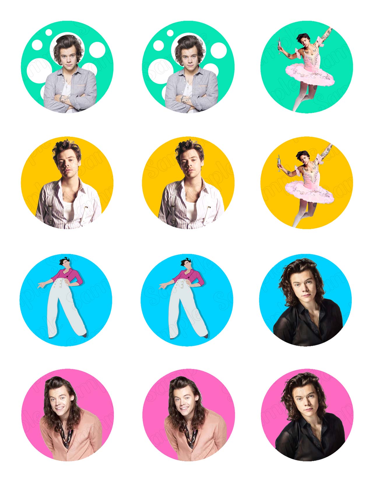 Harry Styles Edible Cupcake Toppers – Round Icing Sheet Birthday - Edible Cake Topper | Icing Sheet | Birthday Cake Decoration