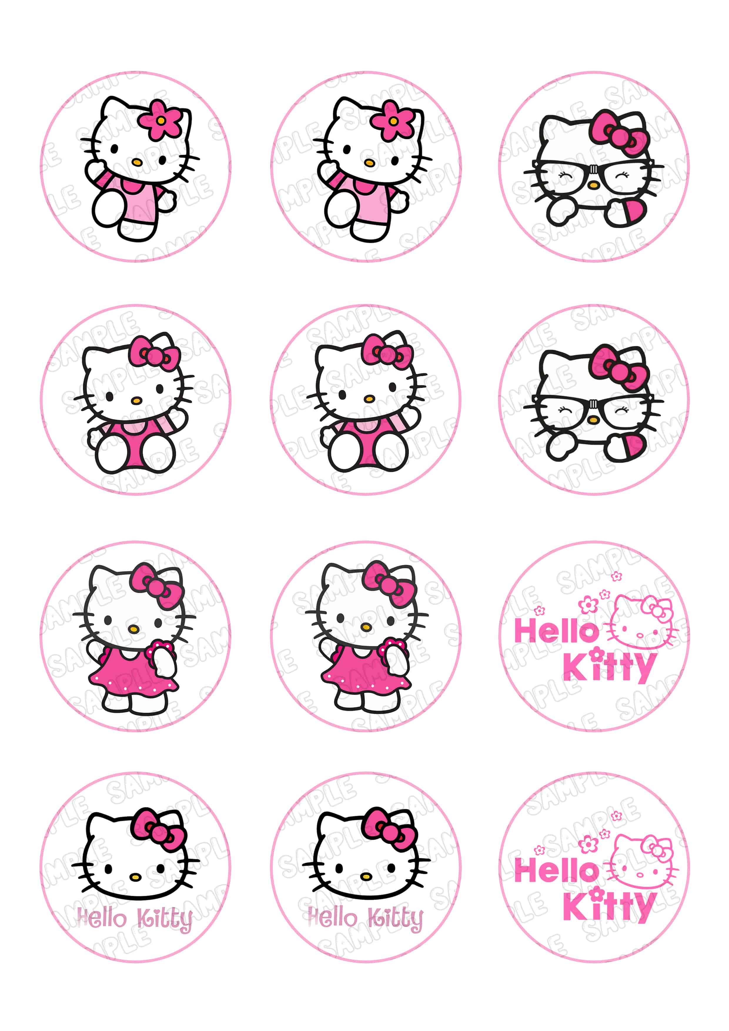 Hello Kitty Edible Cupcake Toppers – Round Icing Sheet Birthday P - Edible Cake Topper | Icing Sheet | Birthday Cake Decoration