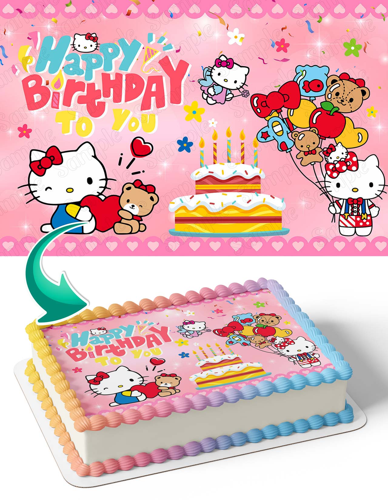 Kitties Kids Girls Hello Happy Birthday to you Edible Cake Topper