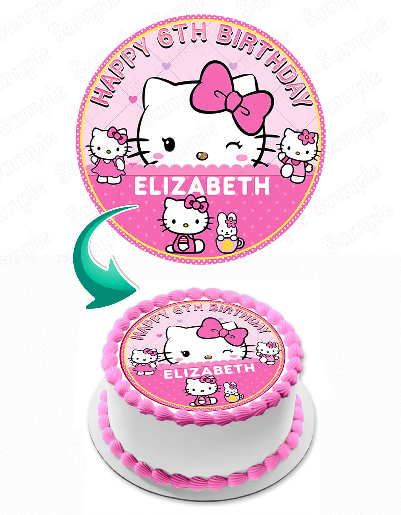 Hello Kitty Girls Hello Pink Girls Round – Icing Sheet Birthday - Personalized Edible Cake Topper | Custom Icing Sheet | Birthday Cake Decoration