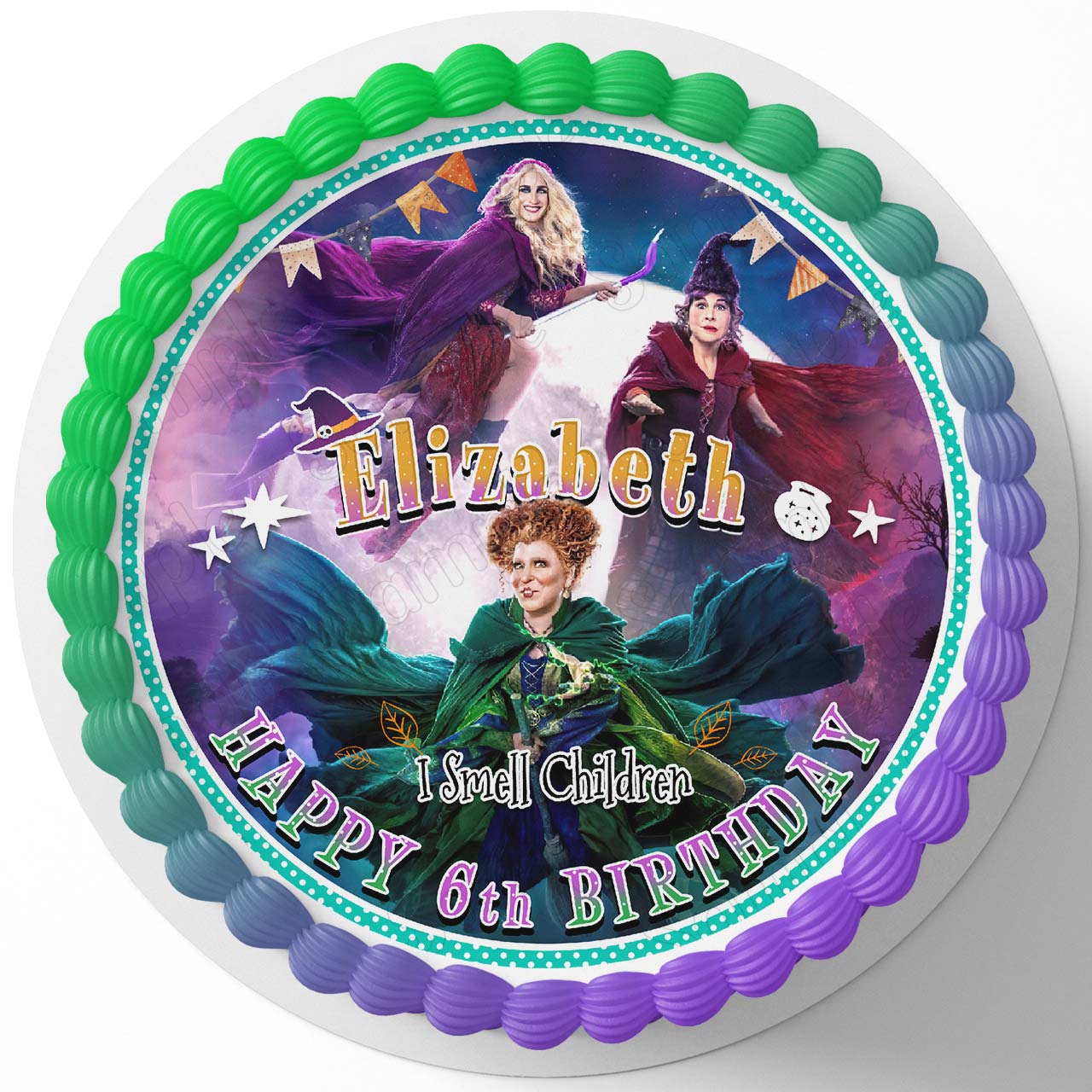 Hocus Pocus I Smell Children CR Edible Cake Topper Personalized Icing Sheet Cake Image Decoration Round