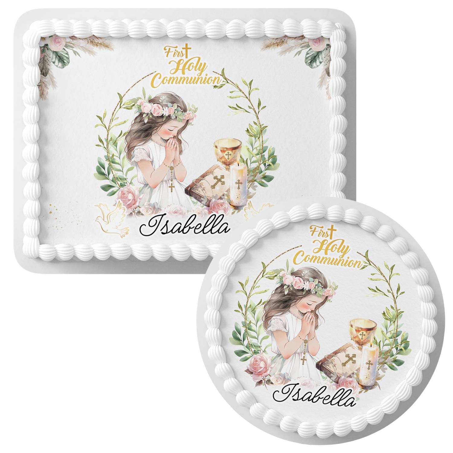 First Holy Communion Girl – Icing Sheet - Personalized Edible Cake Topper | Custom Icing Sheet | Birthday Cake Decoration | Photo Cake Image