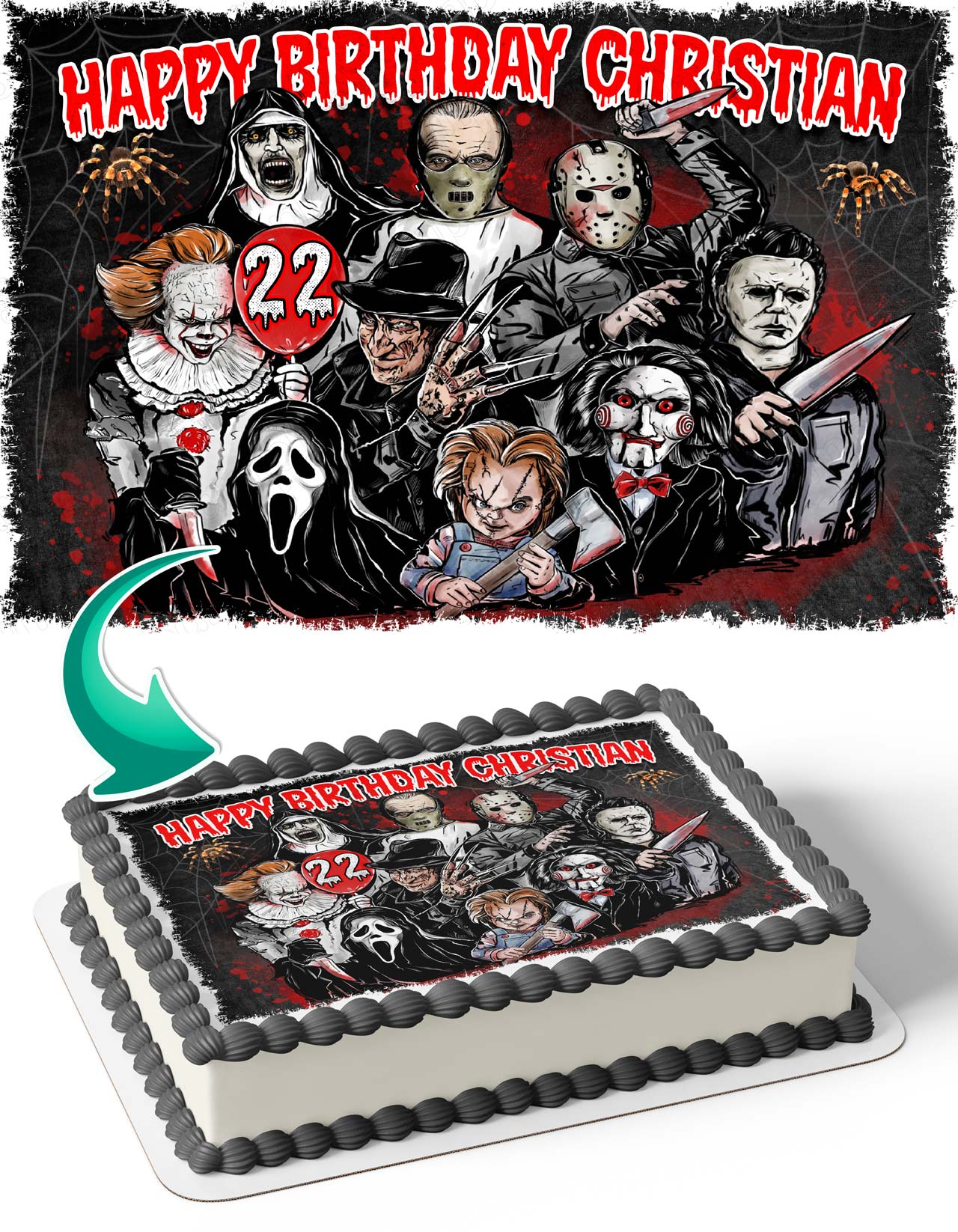 Horror Night Scary Friends Chucky Michael Myers Jason Freddy Penny Wise Edible Cake Topper