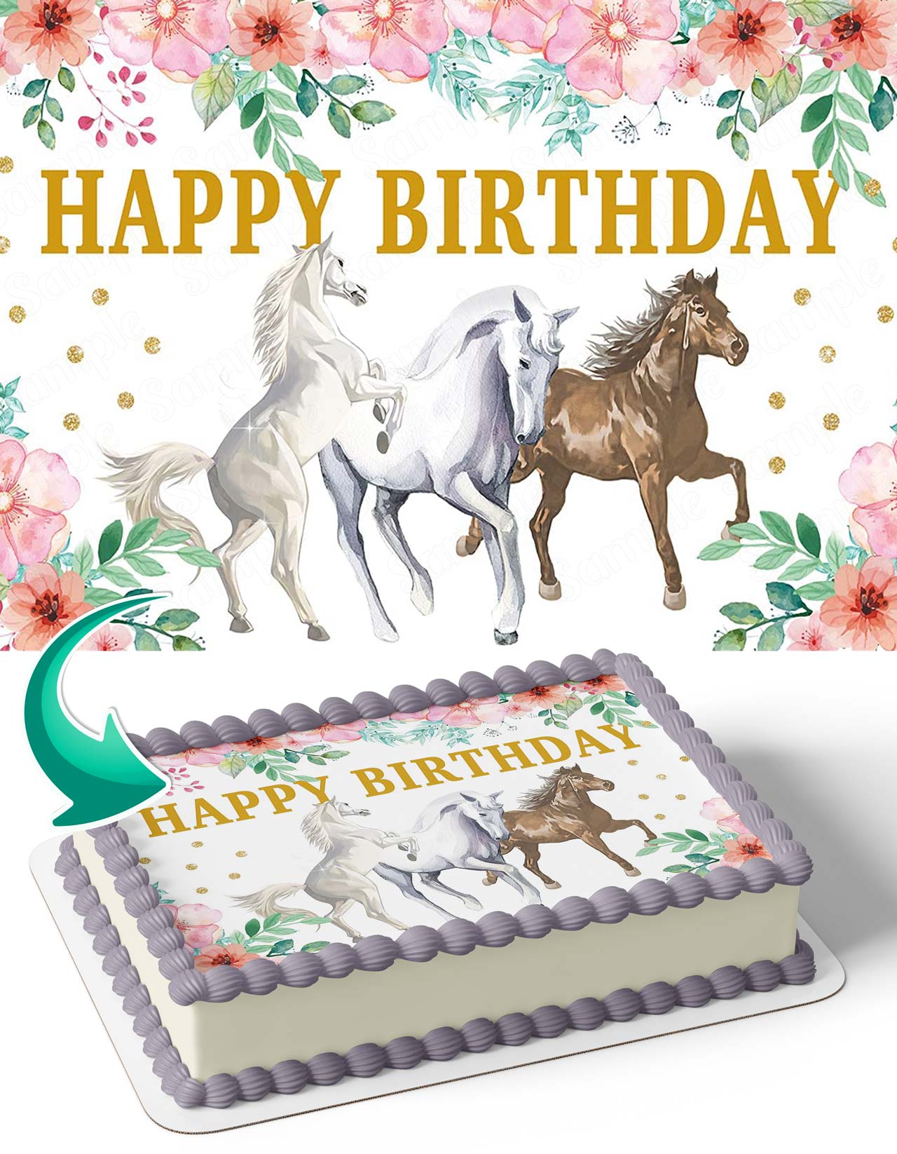 Horses Flowers Girls HB Edible Cake Topper