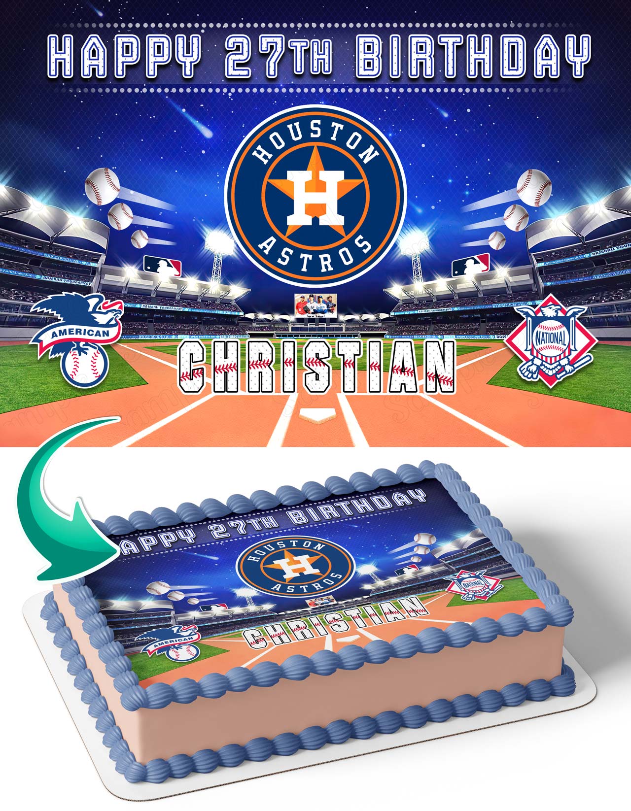 Houston Astros Baseball Edible Cake Topper
