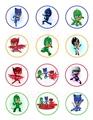 PJ Masks Kids Fun Edible Cupcake Toppers – Round Icing Sheet Birt - Edible Cake Topper | Icing Sheet | Birthday Cake Decoration