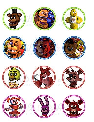 FNAF Five Nights at Freddys Edible Cupcake Toppers – Round Icing - Edible Cake Topper | Icing Sheet | Birthday Cake Decoration