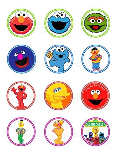 Sesame Elmo Cookie Monster Abby Bert Ernie Big Bird Edible Cupcak - Edible Cake Topper | Icing Sheet | Birthday Cake Decoration