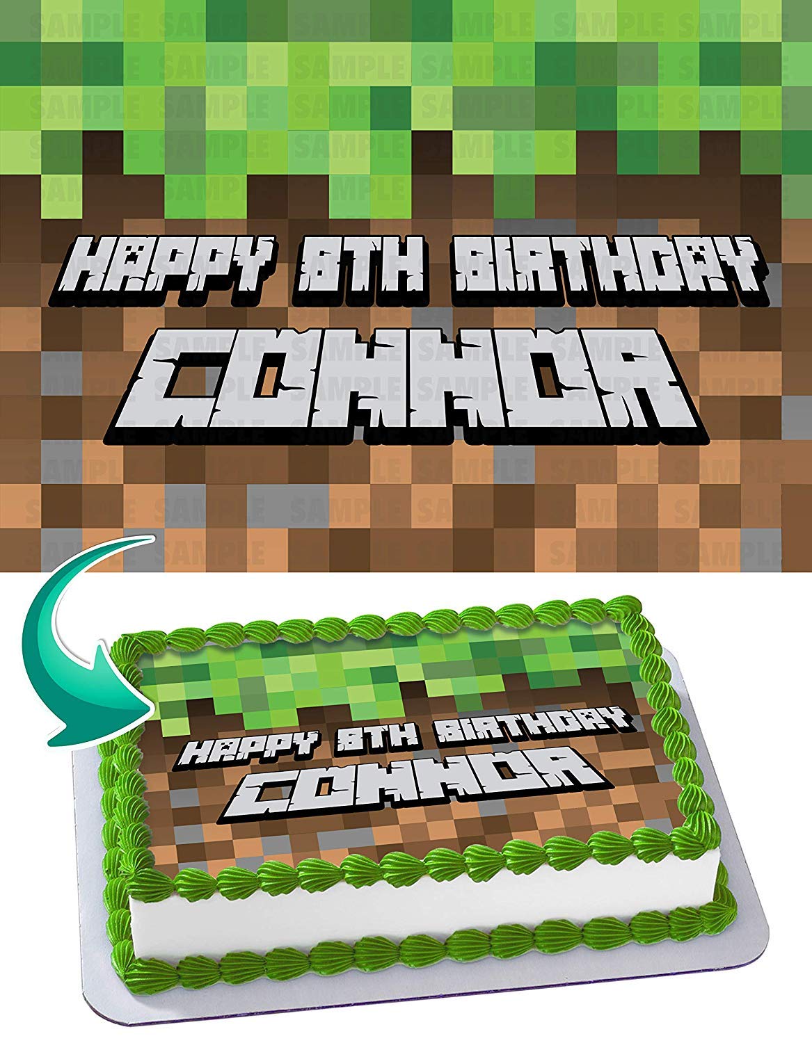 Mine Blocks Pixel Craft Pixel Style Edible Cake Topper