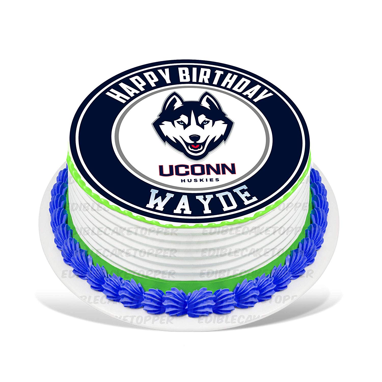 UConn Huskies Round – Icing Sheet Birthday - Personalized Edible Cake Topper | Custom Icing Sheet | Birthday Cake Decoration | Photo Cake Image