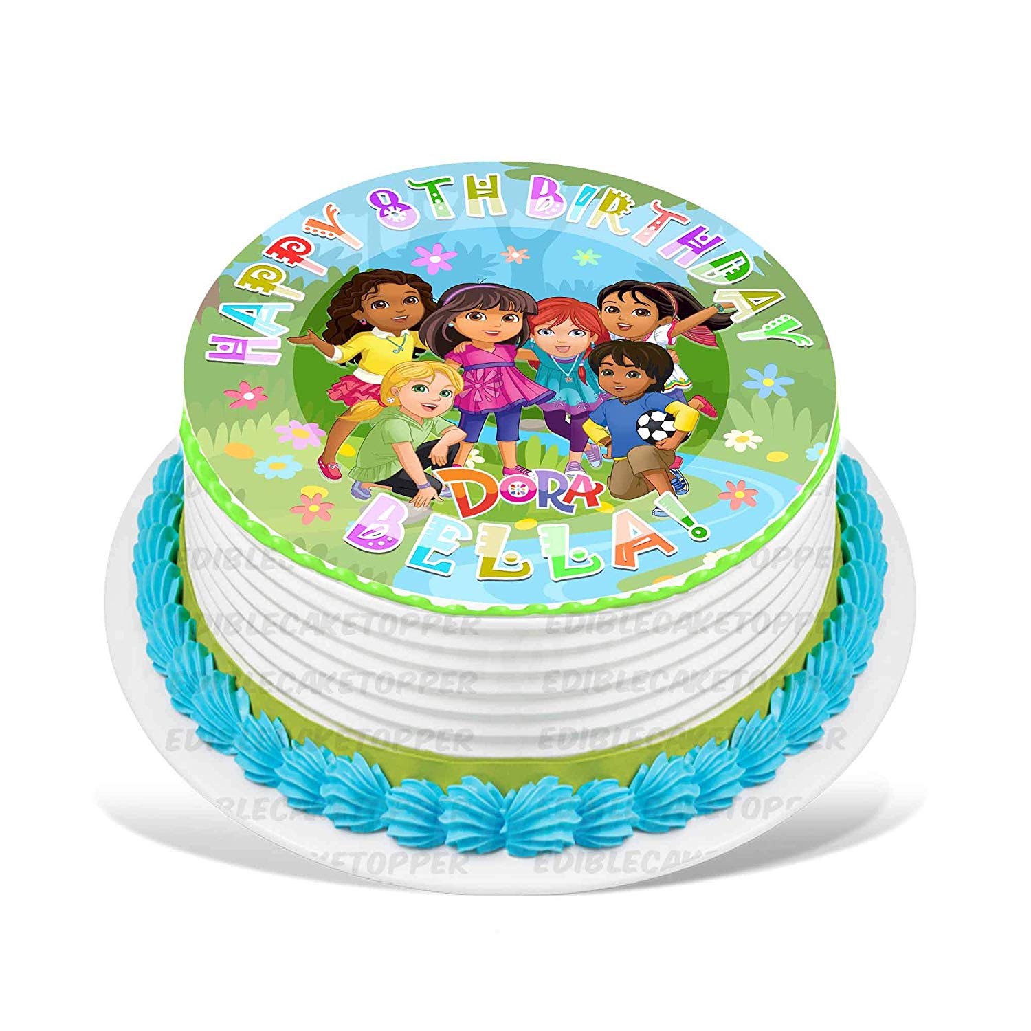 Dora Kids Fun Friends Themed Round – Icing Sheet Birthday - Personalized Edible Cake Topper | Custom Icing Sheet | Birthday Cake Decoration