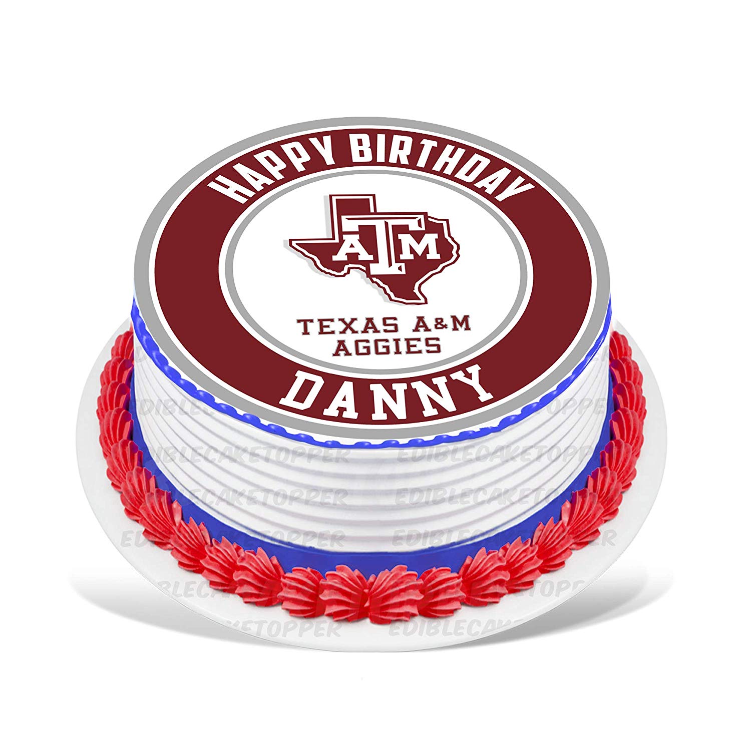 Texas AM Aggies Round – Icing Sheet Birthday - Personalized Edible Cake Topper | Custom Icing Sheet | Birthday Cake Decoration | Photo Cake Image