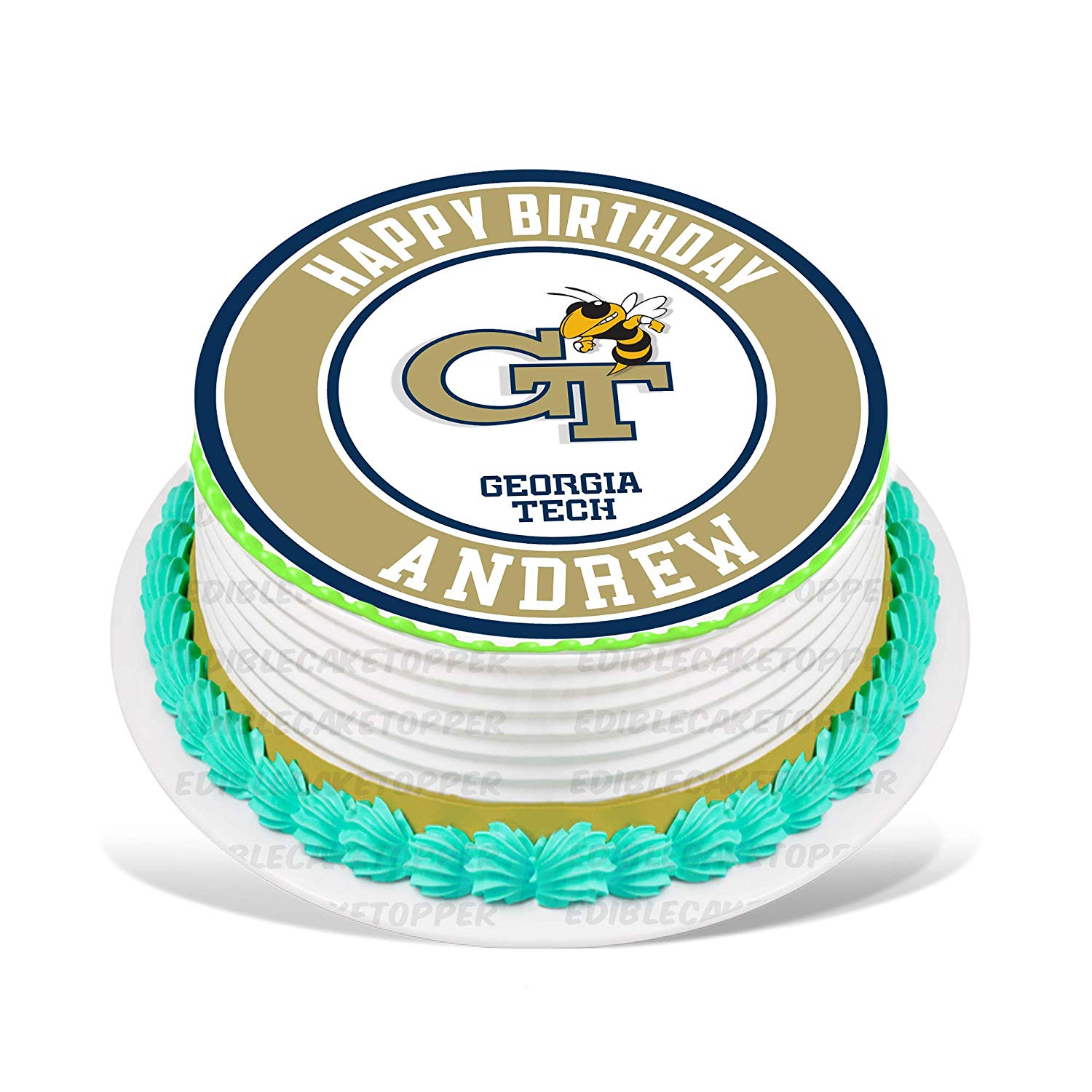 Georgia Tech Yellow Jackets Round – Icing Sheet Birthday - Personalized Edible Cake Topper | Custom Icing Sheet | Birthday Cake Decoration