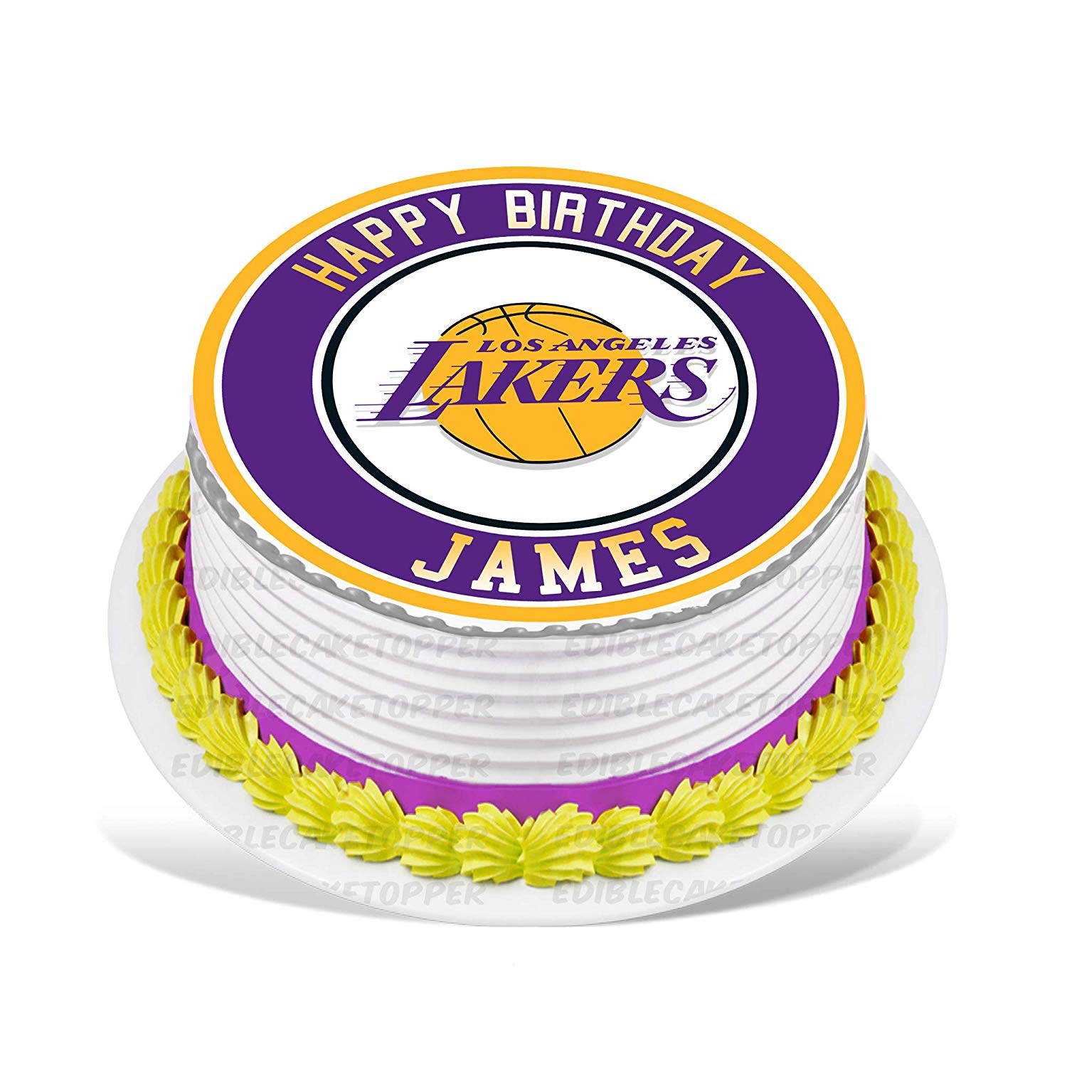 Los Angeles Lakers Round – Icing Sheet Birthday - Personalized Edible Cake Topper | Custom Icing Sheet | Birthday Cake Decoration