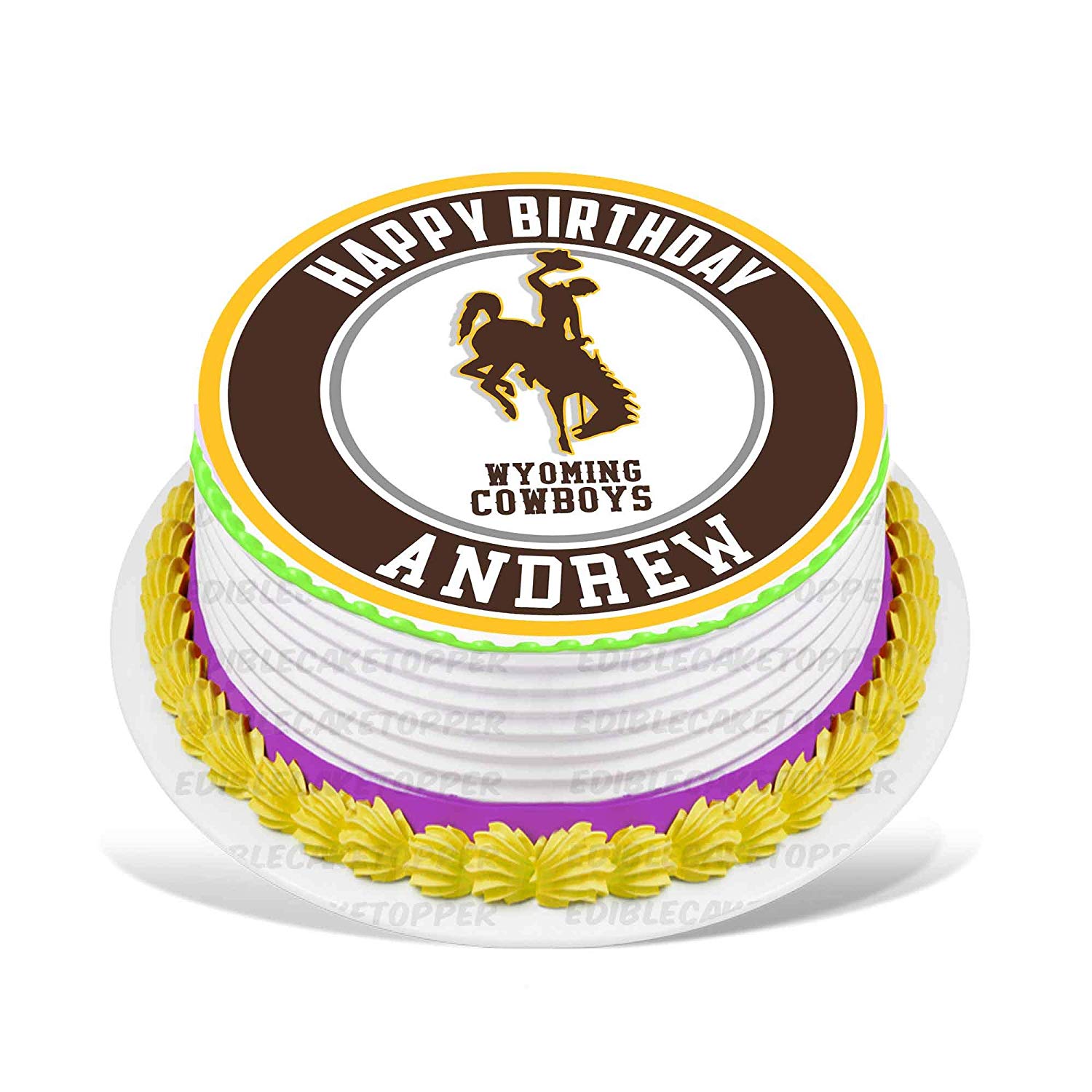 Wyoming Cowboys Round – Icing Sheet Birthday - Personalized Edible Cake Topper | Custom Icing Sheet | Birthday Cake Decoration | Photo Cake Image